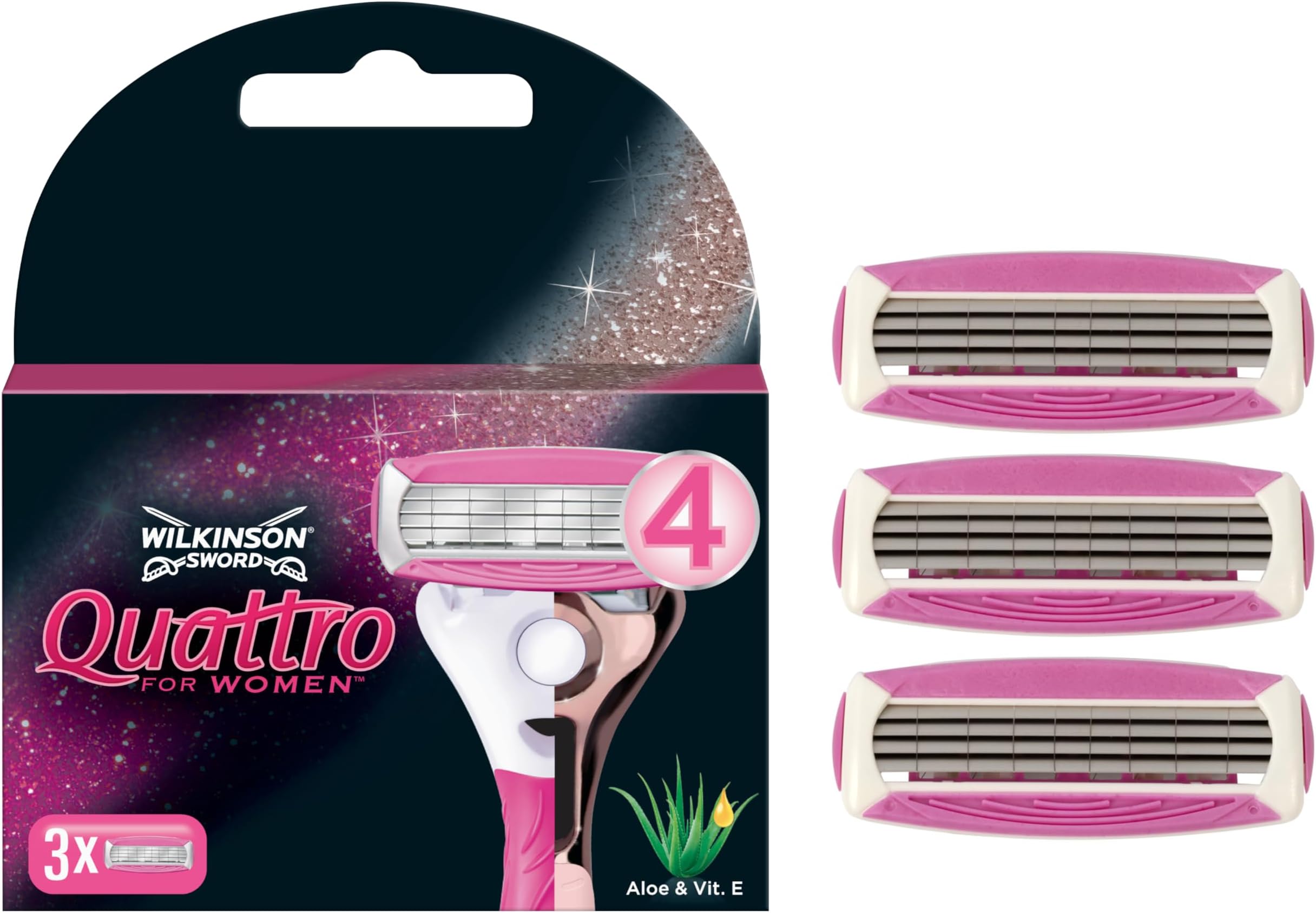 WILKINSON SWORD - Quattro For Women | Smooth Glide| 3 x Razor Blade Refills