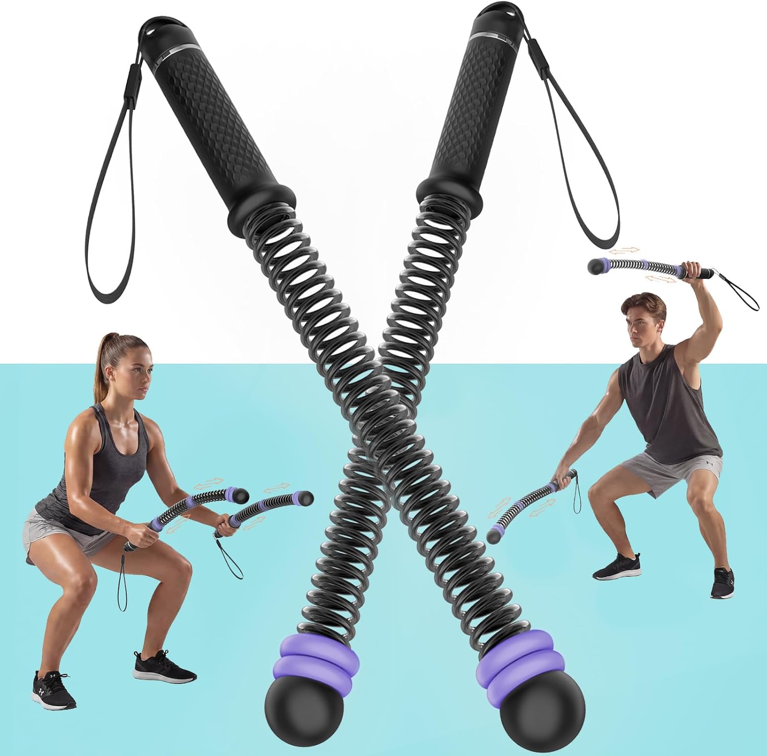 Ropeless Battle Ropes for Home Gym (2-Pack), Quiet & Space-Saving Workout Ropes for Full-Body Training, HIIT & Low-Impact Aerobic Training, Adjustable Weight Handles, Purple ring