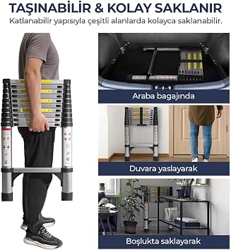 5 Metre 14 Basamaklı Alüminyum Düz Uzayan Alüminyum Teleskopik Merdiven 5 M