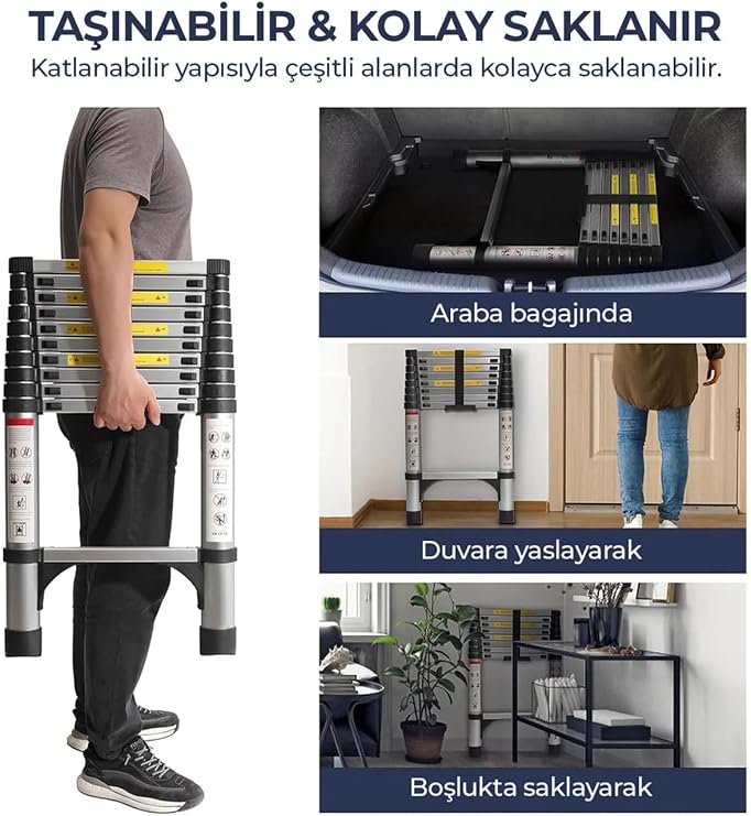 5 Metre 14 Basamaklı Alüminyum Düz Uzayan Alüminyum Teleskopik Merdiven 5 M