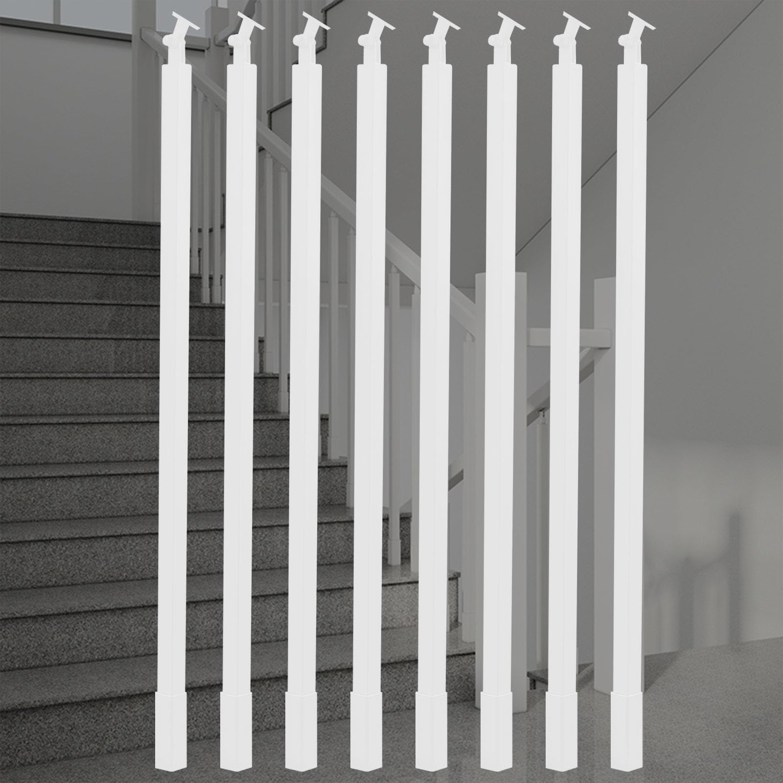 WLCGYD 30 36 42 48 51'' Metal Baluster Spindles, Interior Staircase Decks Banister Install Kit/Square Railing Post w/Bracket for Wooded Stairway Composite Steps(White 8 pcs,30in/76.2cm)
