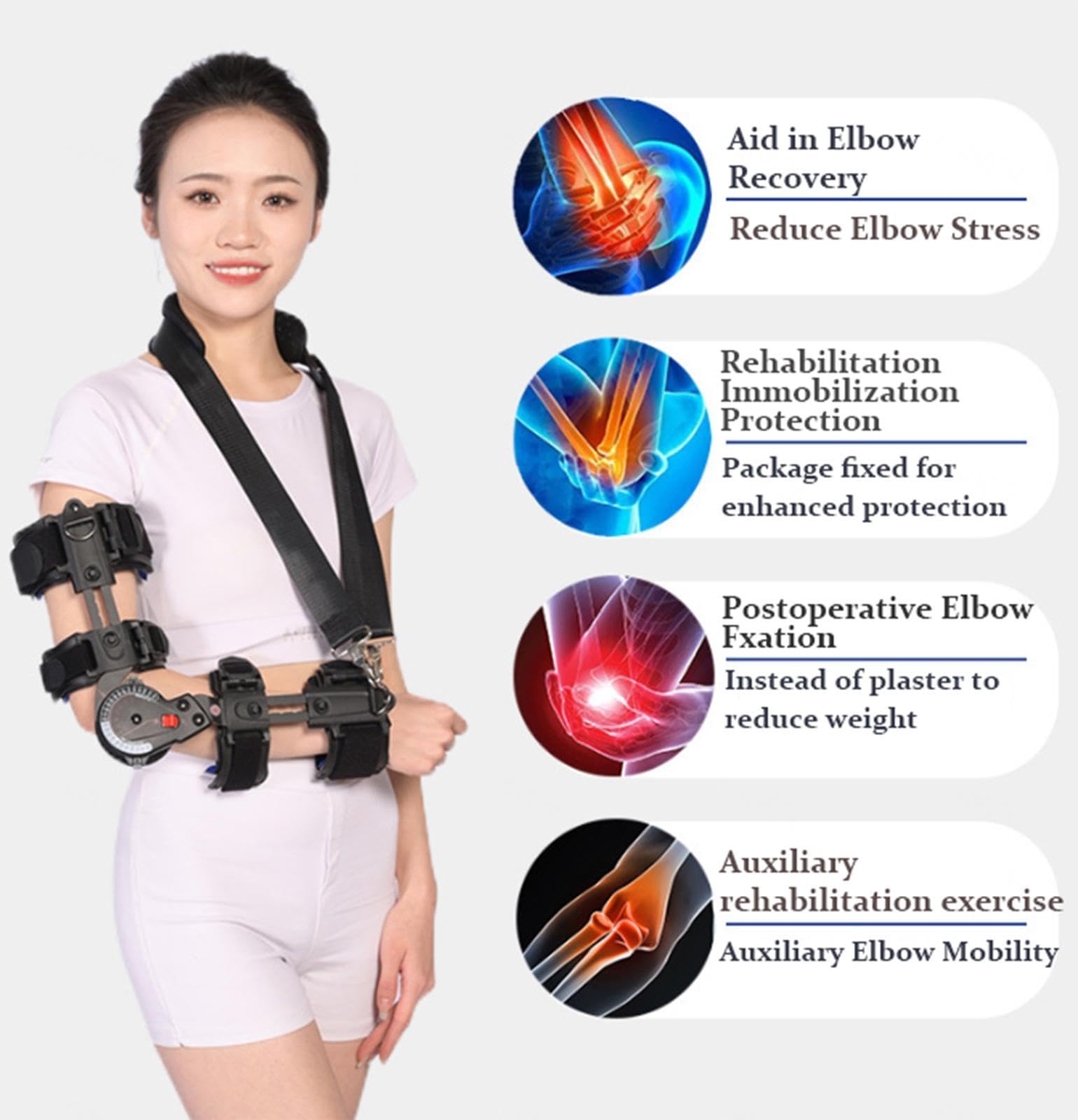 soporte para el brazo, Férula de codo ajustable unisex, inmovilizador, soporte postoperatorio, recuperación lesiones en el brazo, fijación fractura izquierdo(Right)