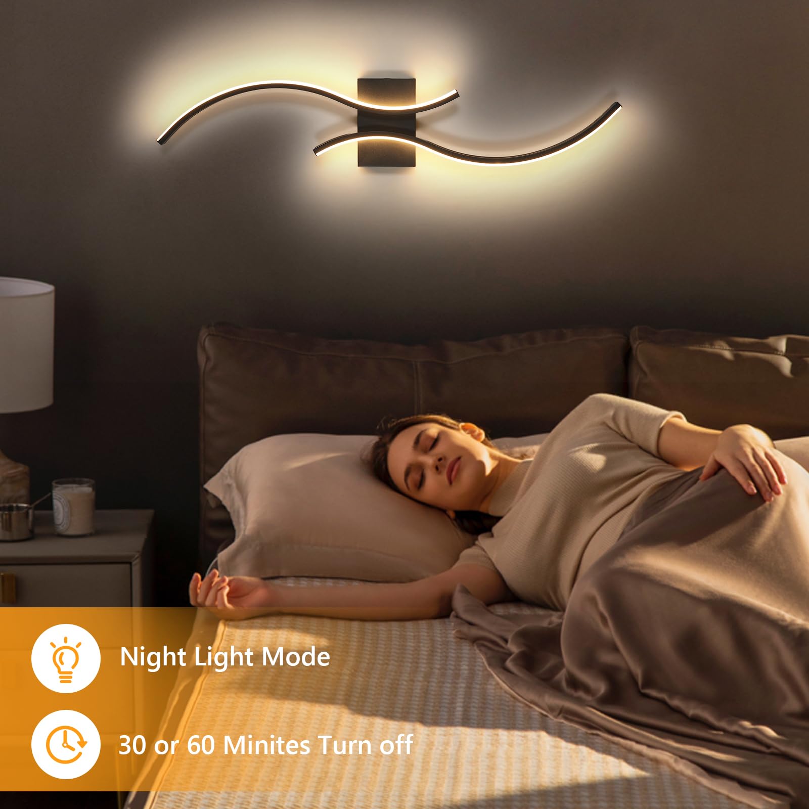 LED Wandleuchte Dimmbar 80CM, 32W 3600LM LED Wandlampe Dimmbar mit Fernbedienung & APP, 3000K-6500K, Schwarz Wandleuchte Innen Up Down Beleuchtung für Schlafzimmer Wohnzimmer Flur Treppe Küche