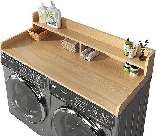 Vista 13 de Encimera de 2 niveles para lavadora y secadora con protector de 2.75" de altura, 54" de ancho x 27.5" de profundidad, cubierta de encimera de Blanco