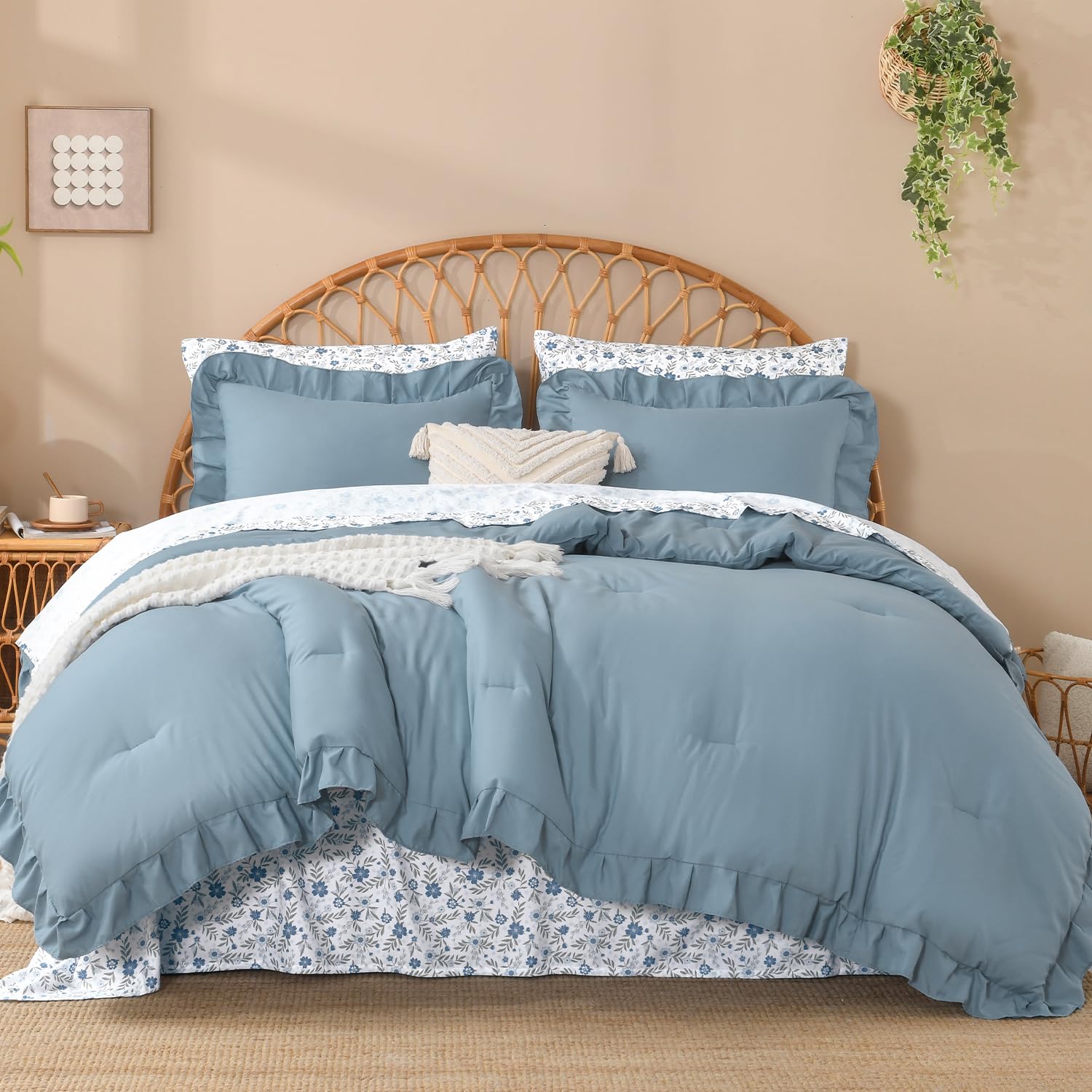Litanika Black Ruffled Comforter Set - Floral Sheets -16