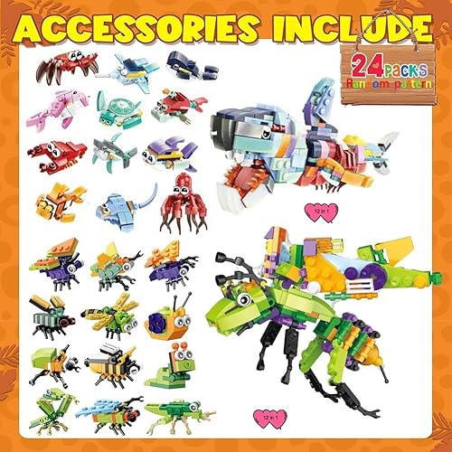 Miniatura 7 de Linmix Paquete de 24 tarjetas de San Valentín con juguetes de bloques de construcción, regalos a granel para el día de San Valentín para niños,