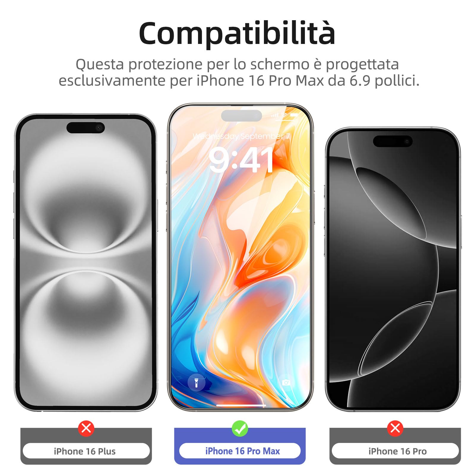 NEW'C 3 Pezzi, Pellicola Protettiva Schermo Intero per iPhone 16 Pro Max 6,9 pollici [Installazione Automatica], Vetro Temperato - Ultra Resistente - Adatta alla Custodia