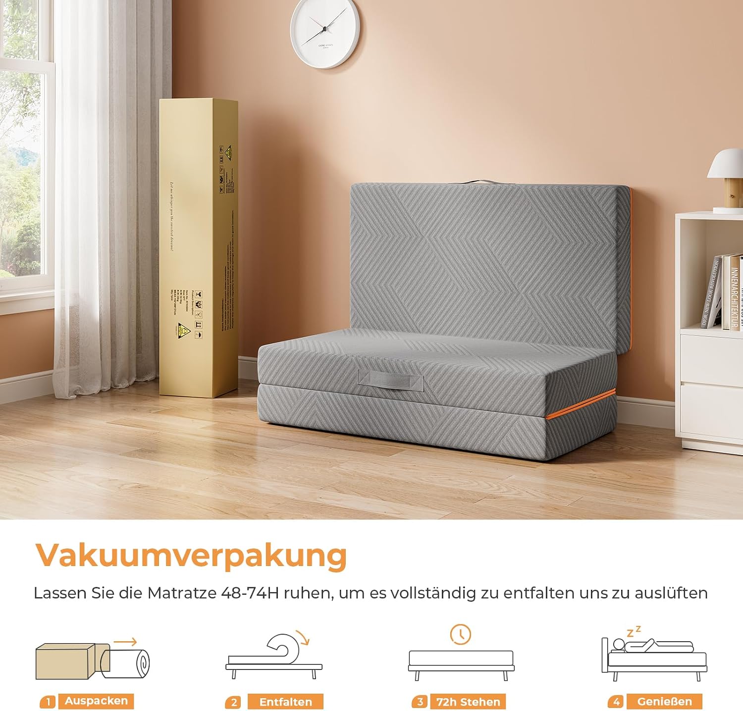 Vesgantti Folding Mattress Guest Mattress, 3-Piece Gel Foam Folding Mattress for Travel, Camping, Floor, Guest Bed, Washable Cover, Foldable Mattress, Oeko-Tex Certified