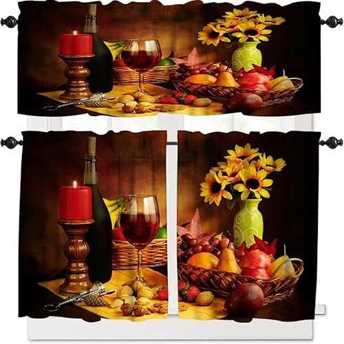 Miniatura 29 de Cenefa de cortina de chef para decoración de ventanas, panel de cortinas cortas con bolsillo para barra de cocina, gourmet en rojo burdeos, cortinas