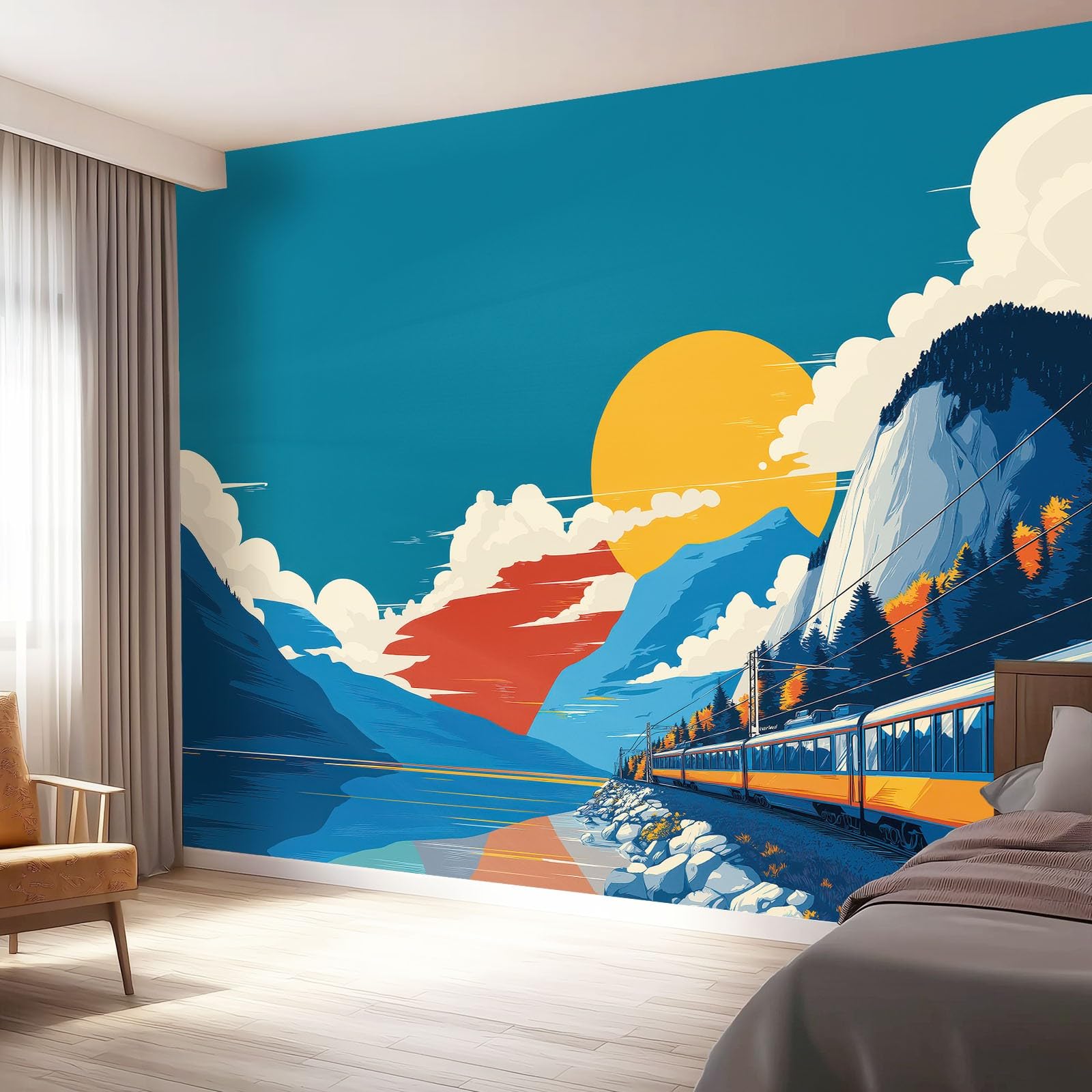 Fototapeta XXL z włókniny 400 x 280 cm, góry i jeziora, nowoczesna tapeta do dużego salonu i loftu, kolorowa