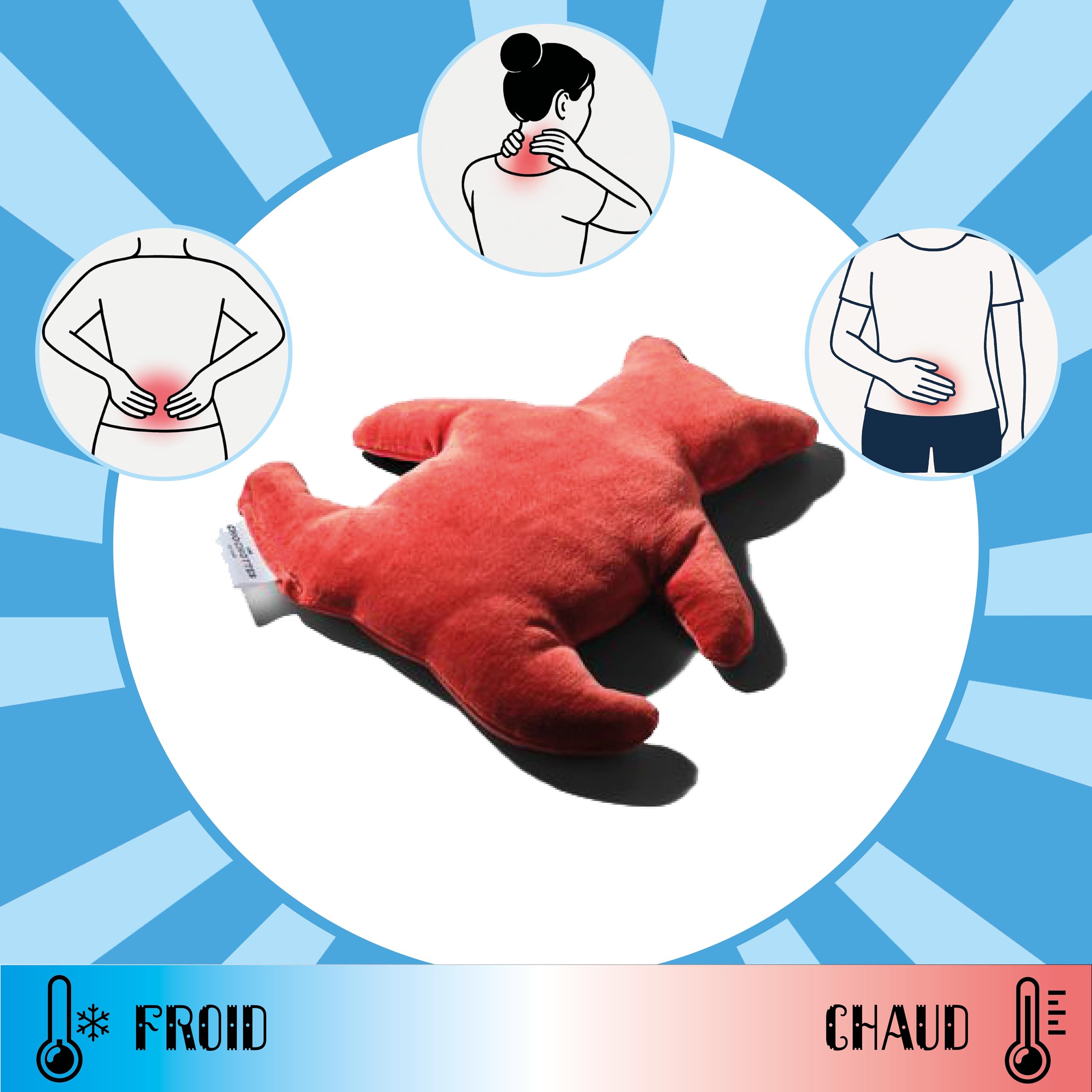Coussin Emplâtre Chauffant Nounours en graines de lin velours doux - Bouillotte peluche micro-ondes - Dispositif médical, colique bébé, aide pour s'endormir - Chaud/froid - Fabriqué en France 23x25 cm