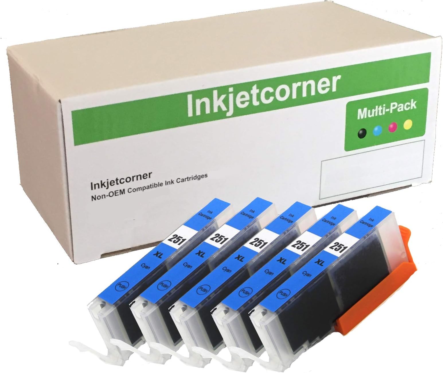 Inkjetcorner 5 Pack Compatible Cyan Ink Cartridges with Chip Replacement for CLI-251XL CLI-251 MG7520 iX6820 MG5520 MG5522 MG5620 MG6620 MG6600 MX920 MX922