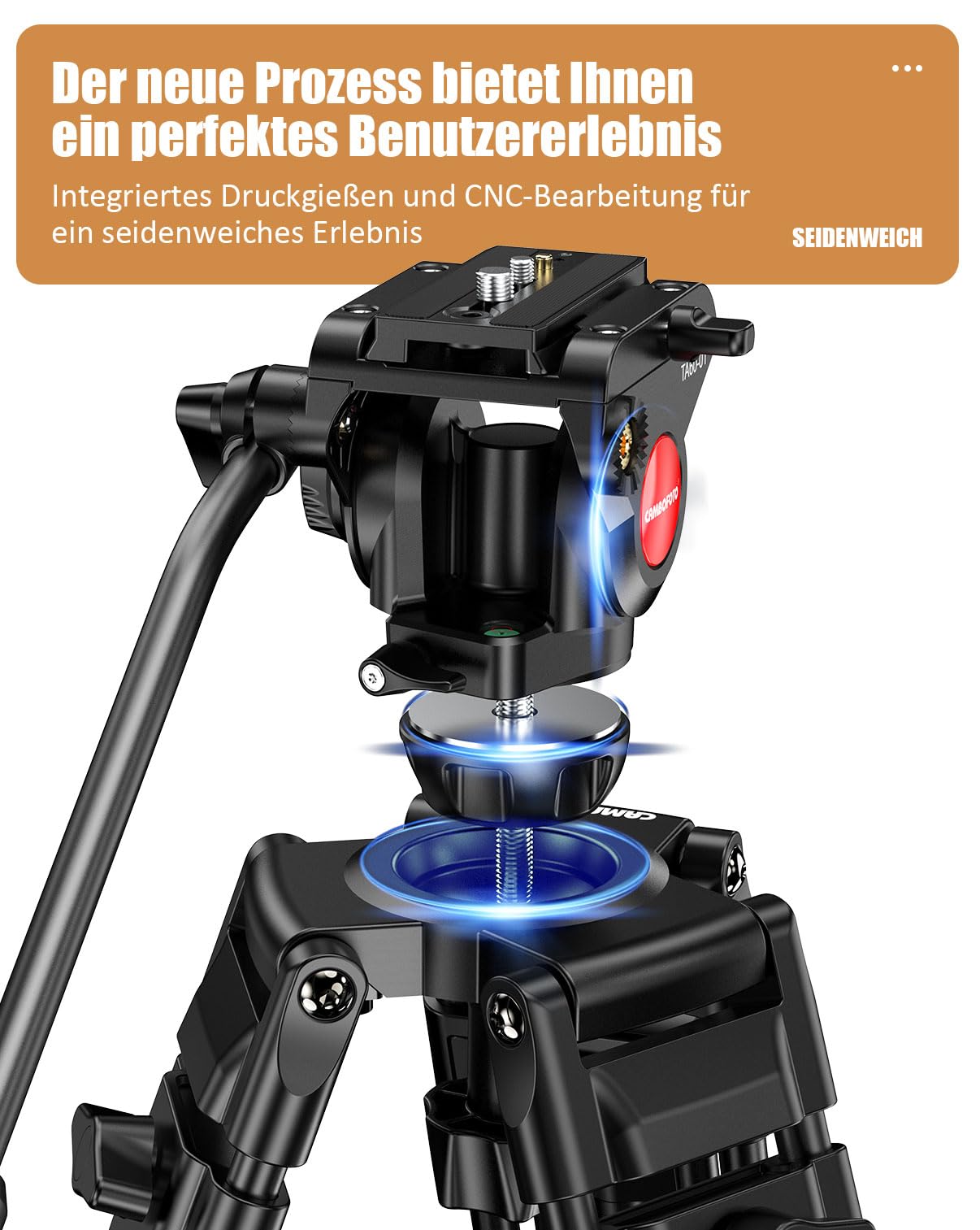 CAMBOFOTO Statyw wideo z płynną głowicą 360°, 188 cm, profesjonalny aluminiowy statyw do dużych obciążeń do aparatu Canon Nikon (waga 4,1 kg, maksymalne obciążenie 9 kg)