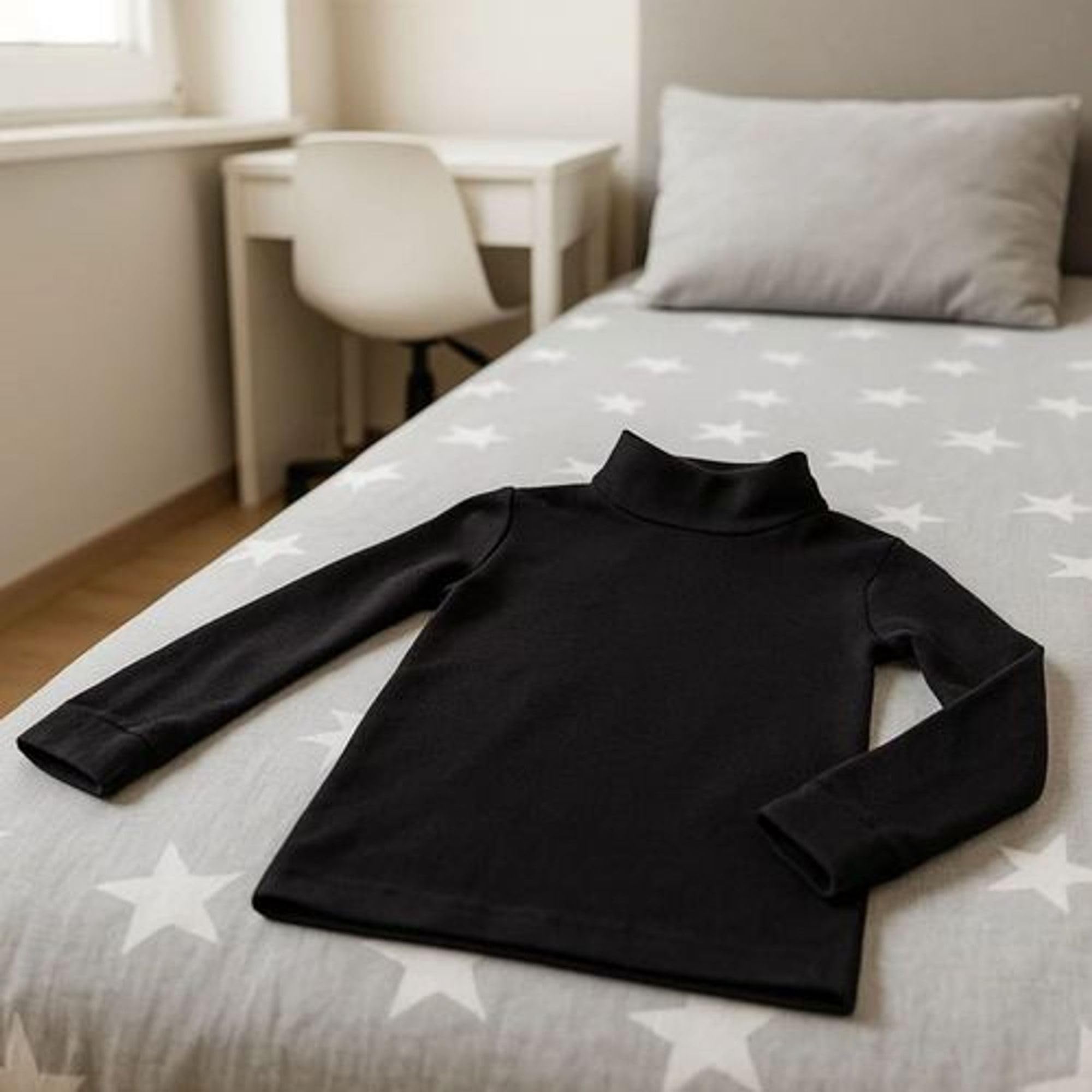 BABIDU Camiseta Interior Niños Unisex Cuello Medio Alto Semicisne, Manga Larga Algodón y Poliéster