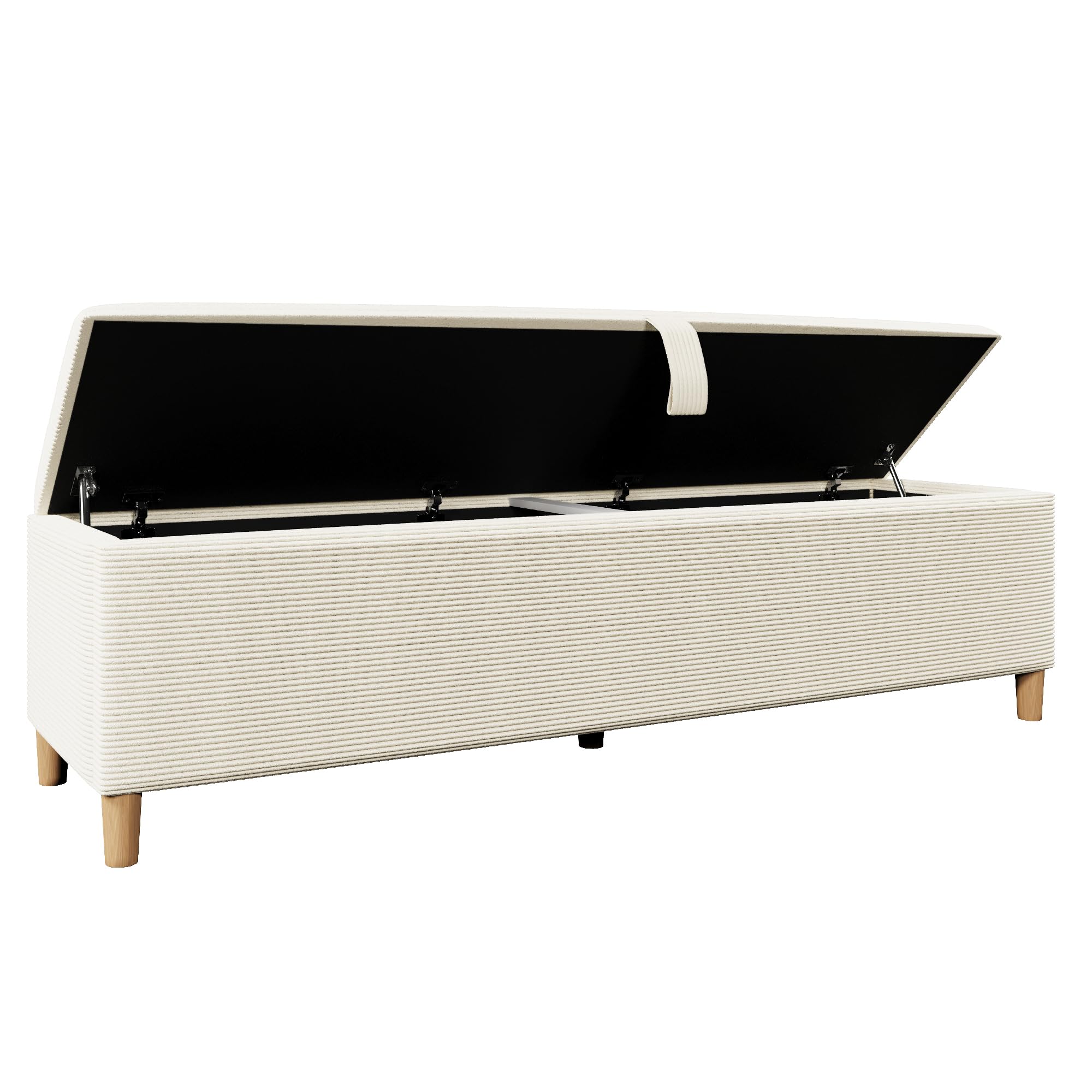 TIZZ Panca da letto 165 x 38 cm con spazio di archiviazione, panca imbottita con vano portaoggetti idraulico, adatta per camera da letto, soggiorno, corridoio, effetto cord beige