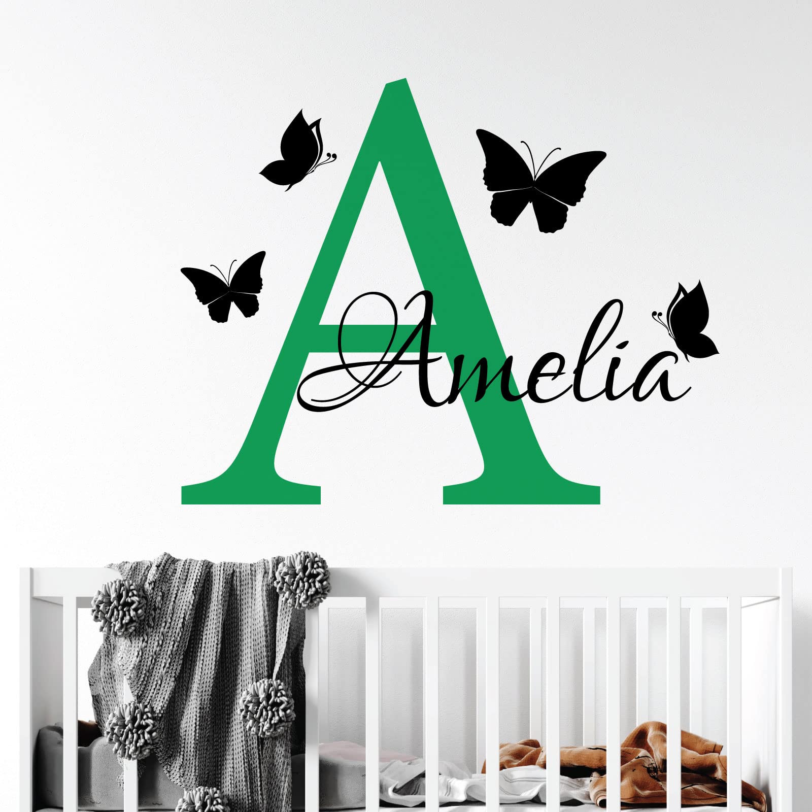 Personalised Name - Initial Letter and Butterflies - Baby Nursery Vinyl Wall Decal Sticker [Medium] [Cactus]