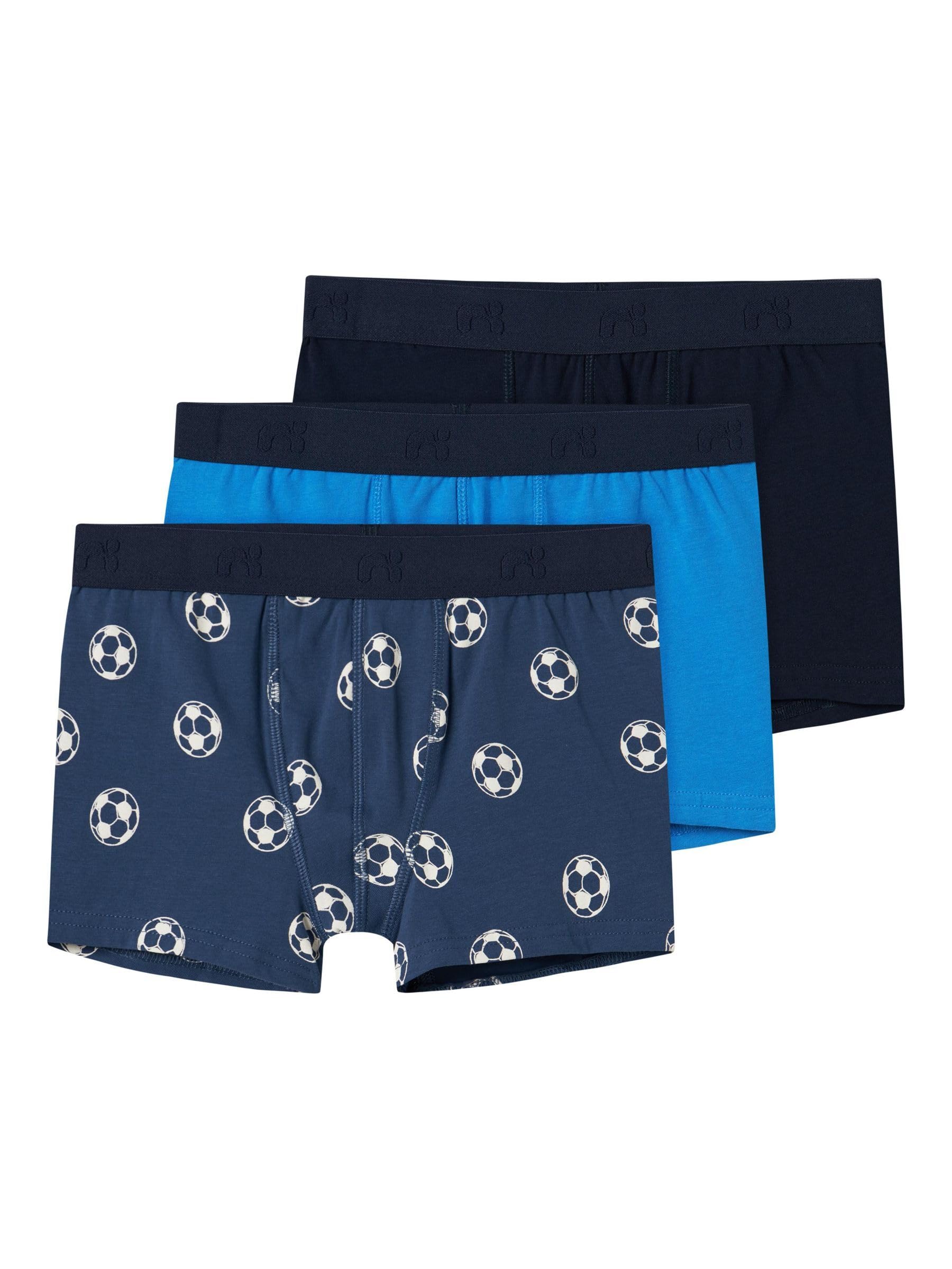 NAME IT Boy's NKMBOXER 3P DARK DENIM FOOTBALL NOOS Boxer Shorts, Dark Denim,