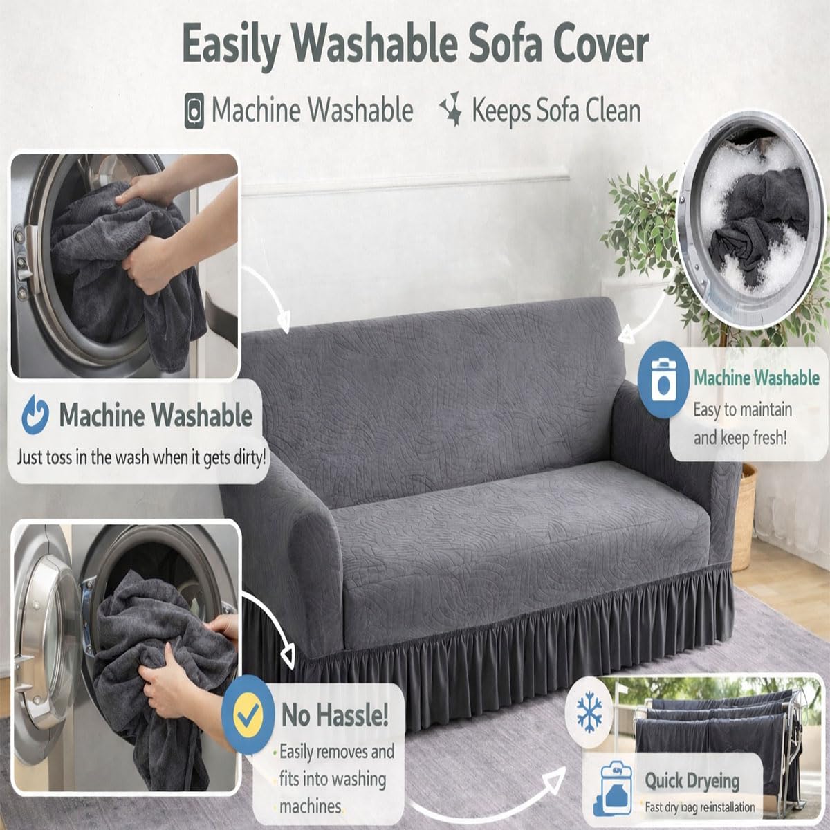Copridivano Traspiranti, Copridivano Elasticizzati, Copridivano Morbidi A 1/2/3/4 Posti, Fodera Per Divano All-inclusive Con Gonna, Copridivano Universale, Protezione Per Mobili(Size:4 Seater,Color:C)