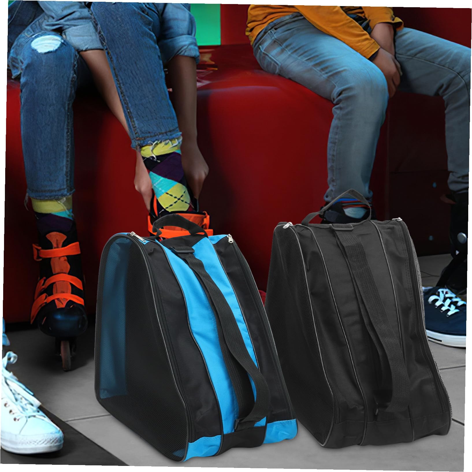 TOYANDONA Set 2 Borse Porta Pattini a Rotelle Triangolari Resistenti Usura Tracolla Multistrato per Trasporto e Organizzazione Pattini Sport Outdoor