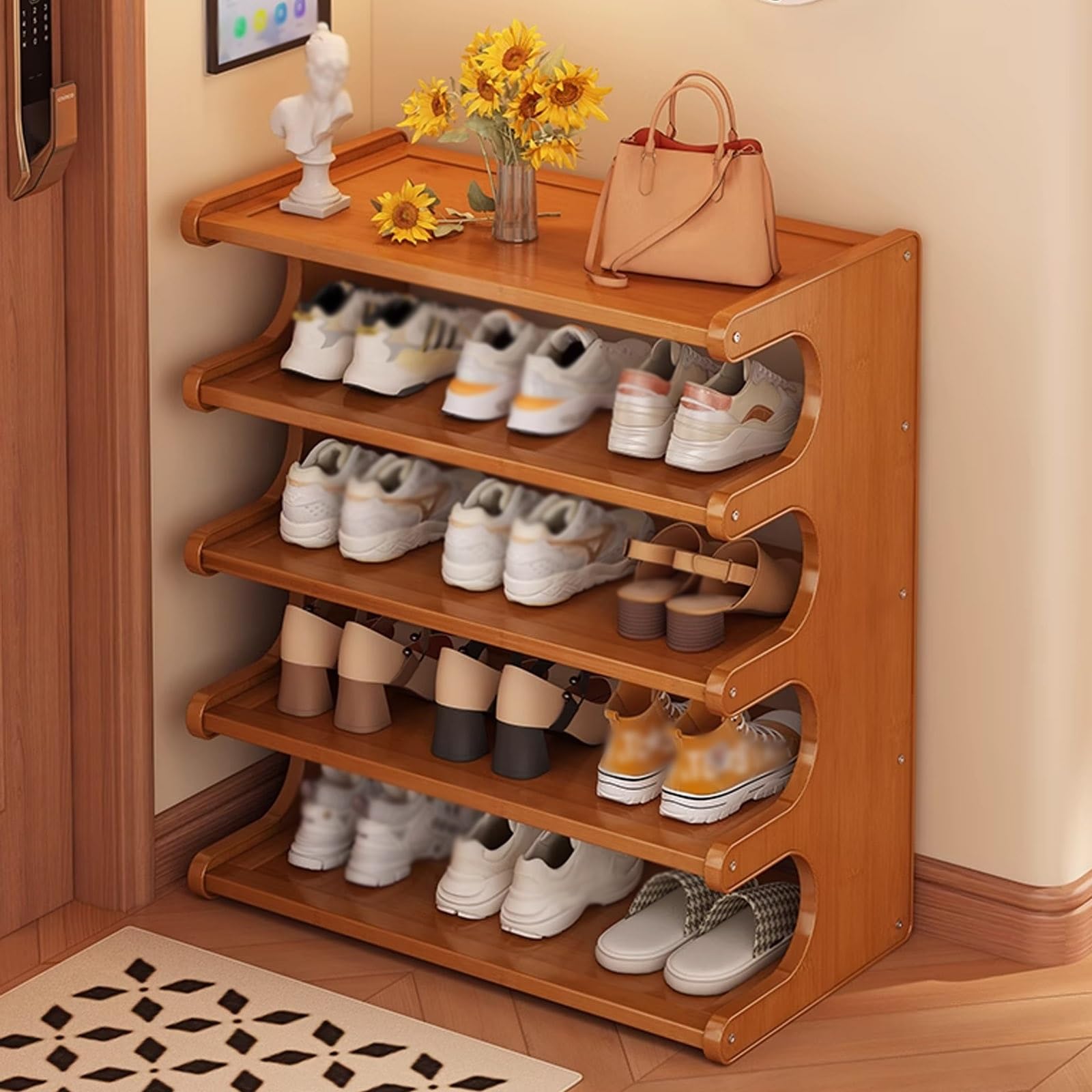 Offenes Schmales Schuhregal, Freistehendes Schuhständer for Eingangsbereich, Schlafzimmer, Studentenwohnheim und Wohnzimmer, Einfache Montage