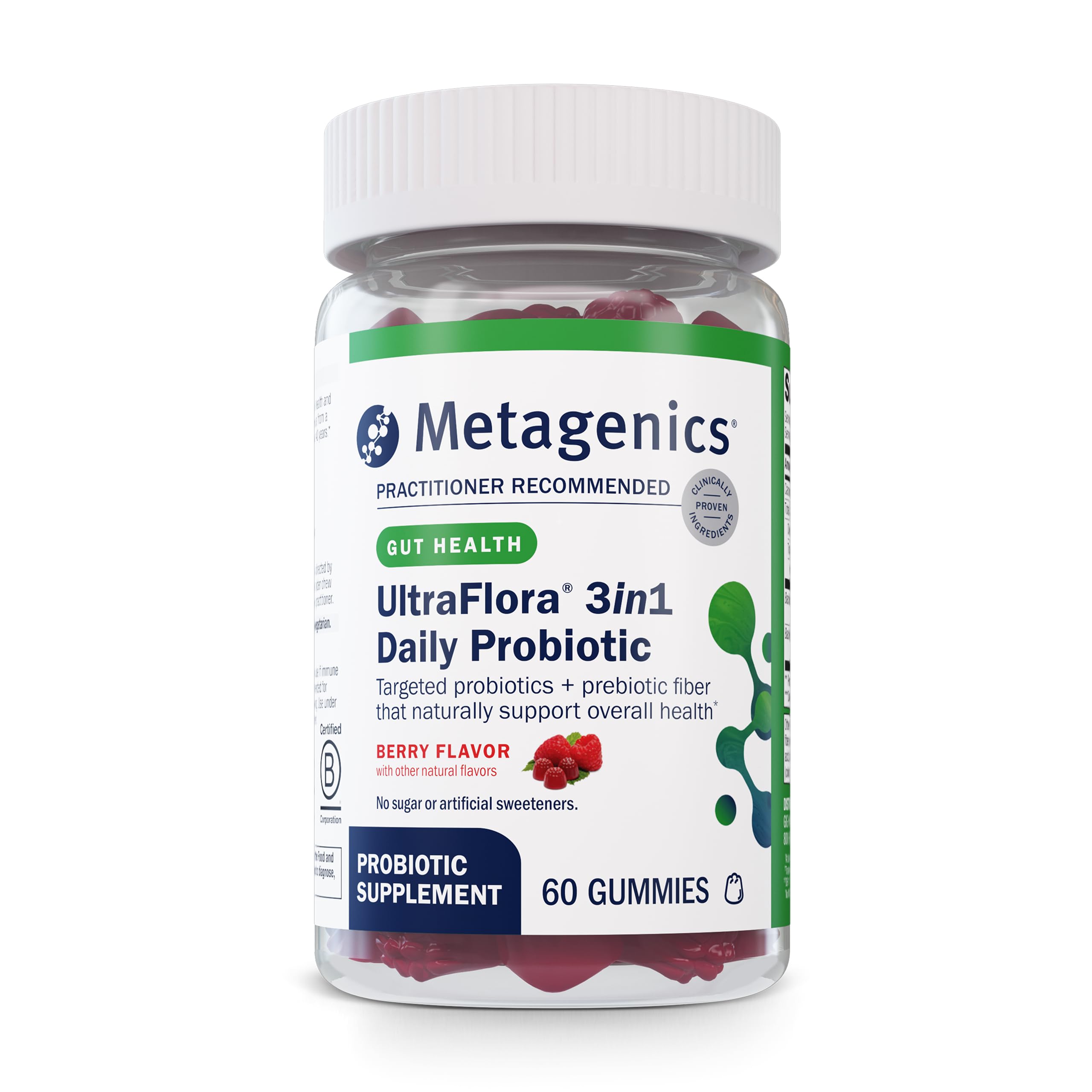 Metagenics UltraFlora 3 in 1 Daily Probiotic & Postbiotic Gummies - Shelf-Stable for Adults & Kids - Supports Gut Health, Healthy Gut Flora & Immune Support* - 60 Gummies