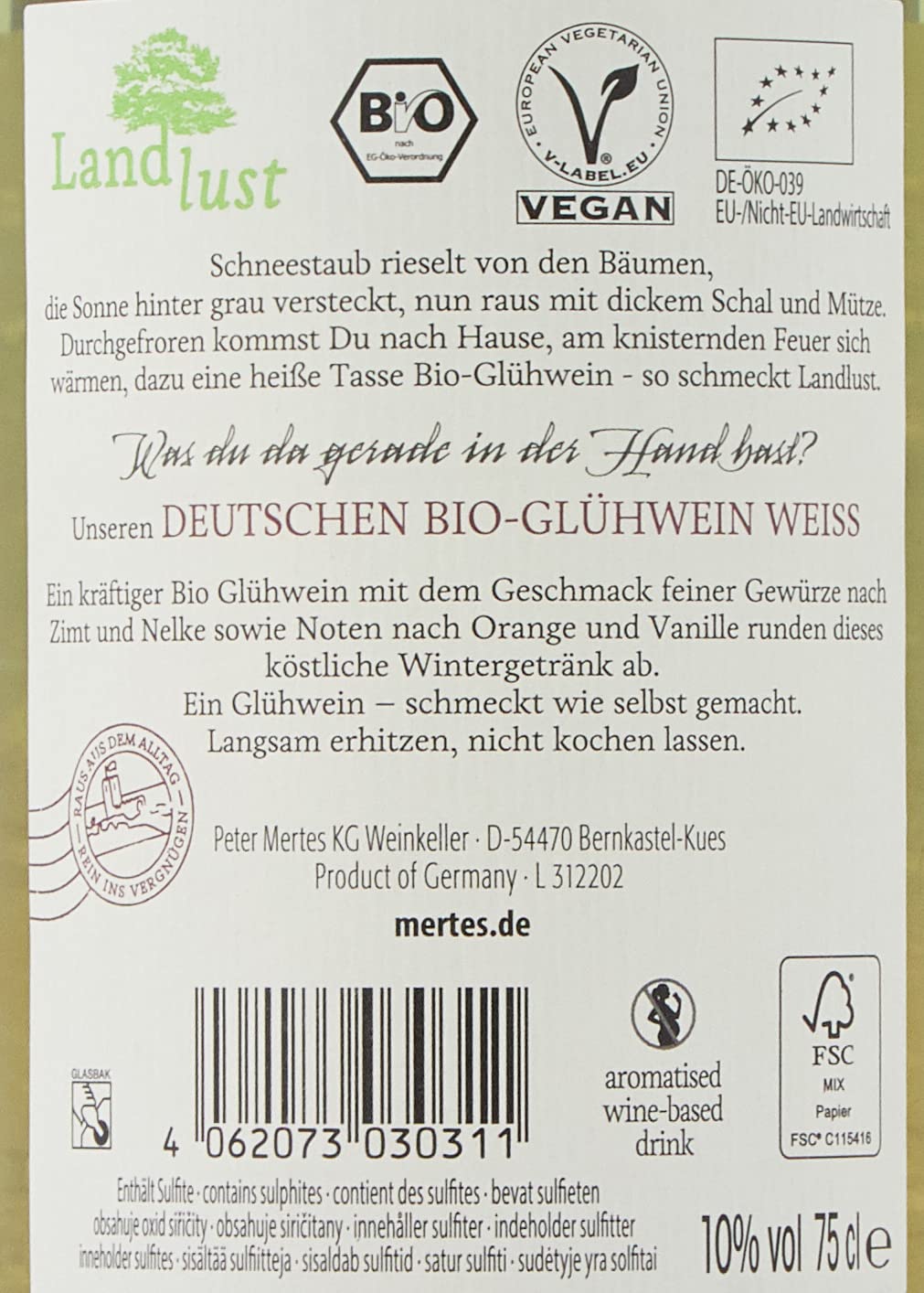 Landlust Deutscher Bio-Glühwein Weiß (6 x 0,75l) (Packung mit 2)