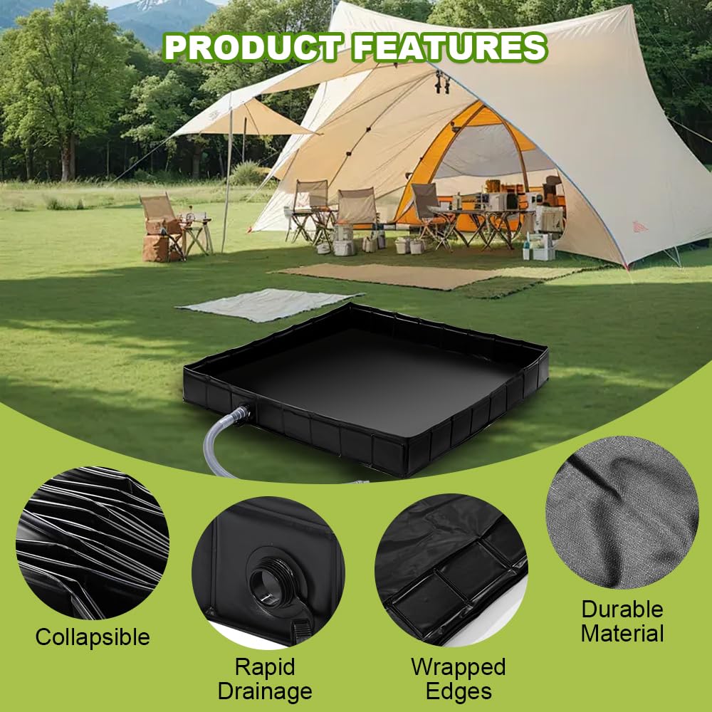 Base de ducha plegable, 104 x 104 x 13 cm, bandeja de ducha portátil con tubo de drenaje extraíble, base de ducha portátil, plegable, camping, ducha, tienda de ducha, para autocaravana, tienda