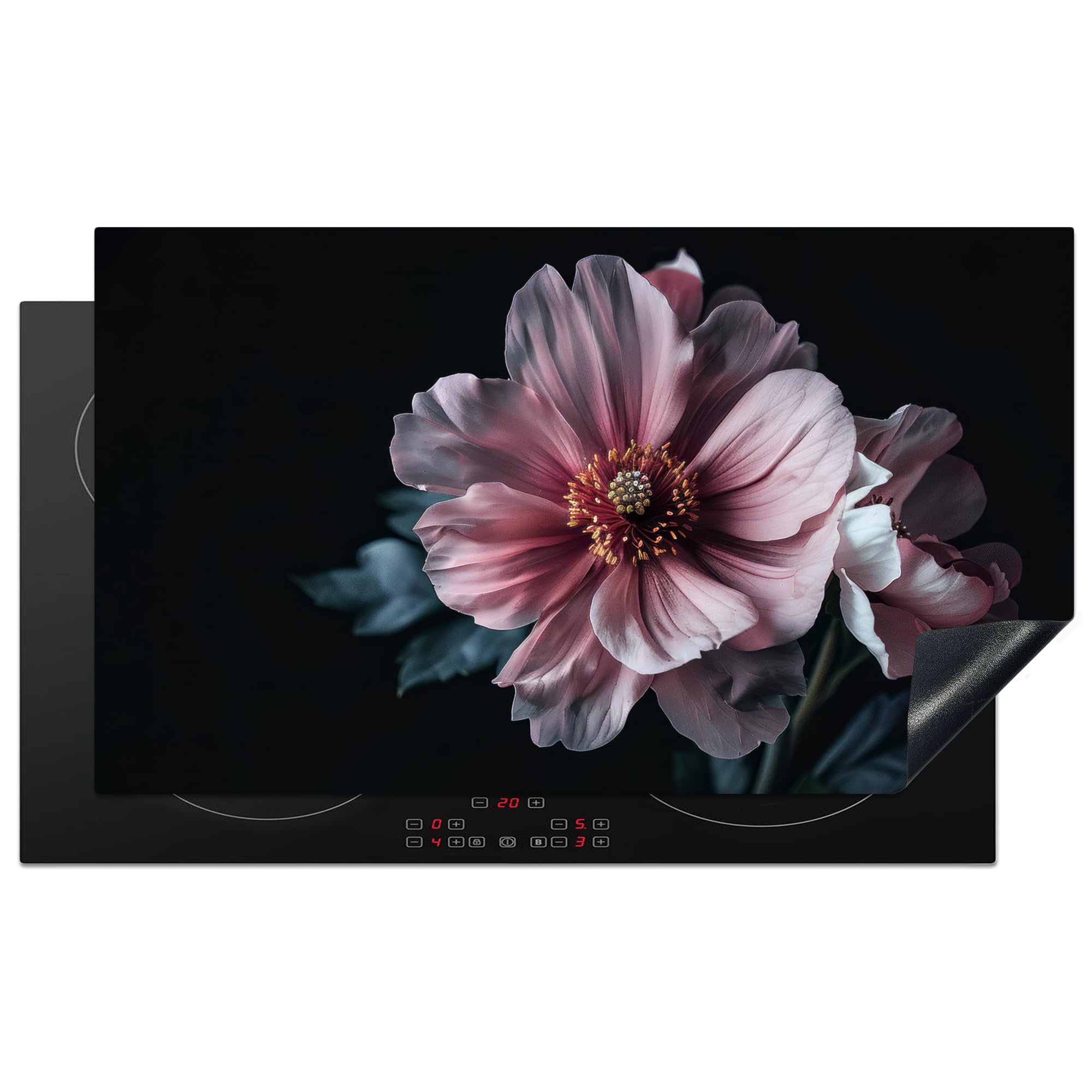 KitchenYeah© Induction Hob Cover Protector Mat 20.5"x35.4" / 90x52 cm Kitchen Universal Ceramic Covers for Electric Cookers Vinyl Flower - Pink - Botanical - Black - Still Life - Nature — image 1