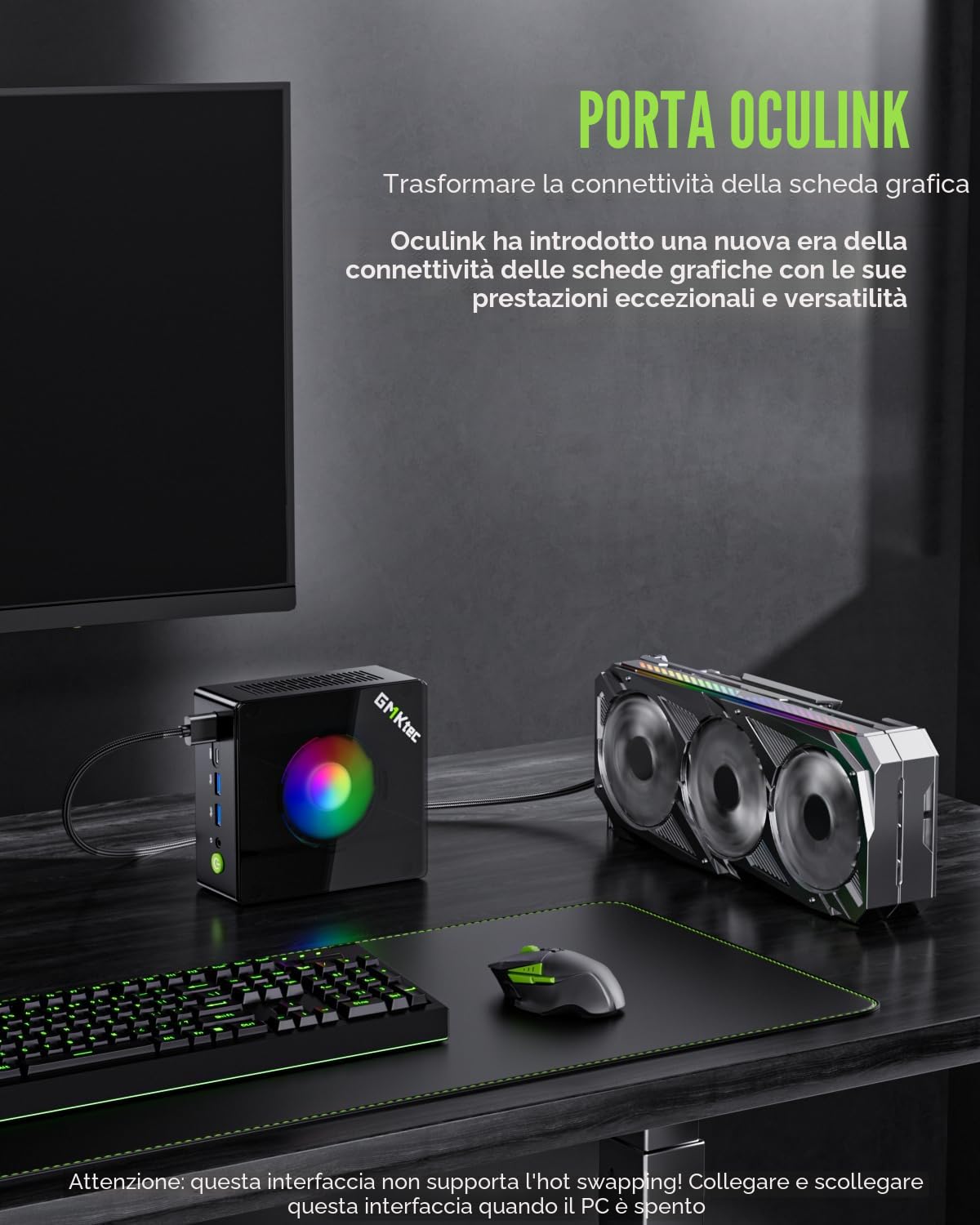 GMKtec PC da gioco, K11 AMD Ryzen 9 8945HS (8C/16T, fino a 5,2 GHz) W-11 Pro, 32 GB DDR5 RAM 1 TB Mini PC Computer desktop, Oculink, doppia NIC 2,5 GbE LAN, HDMI/DisplayPort/USB4*2