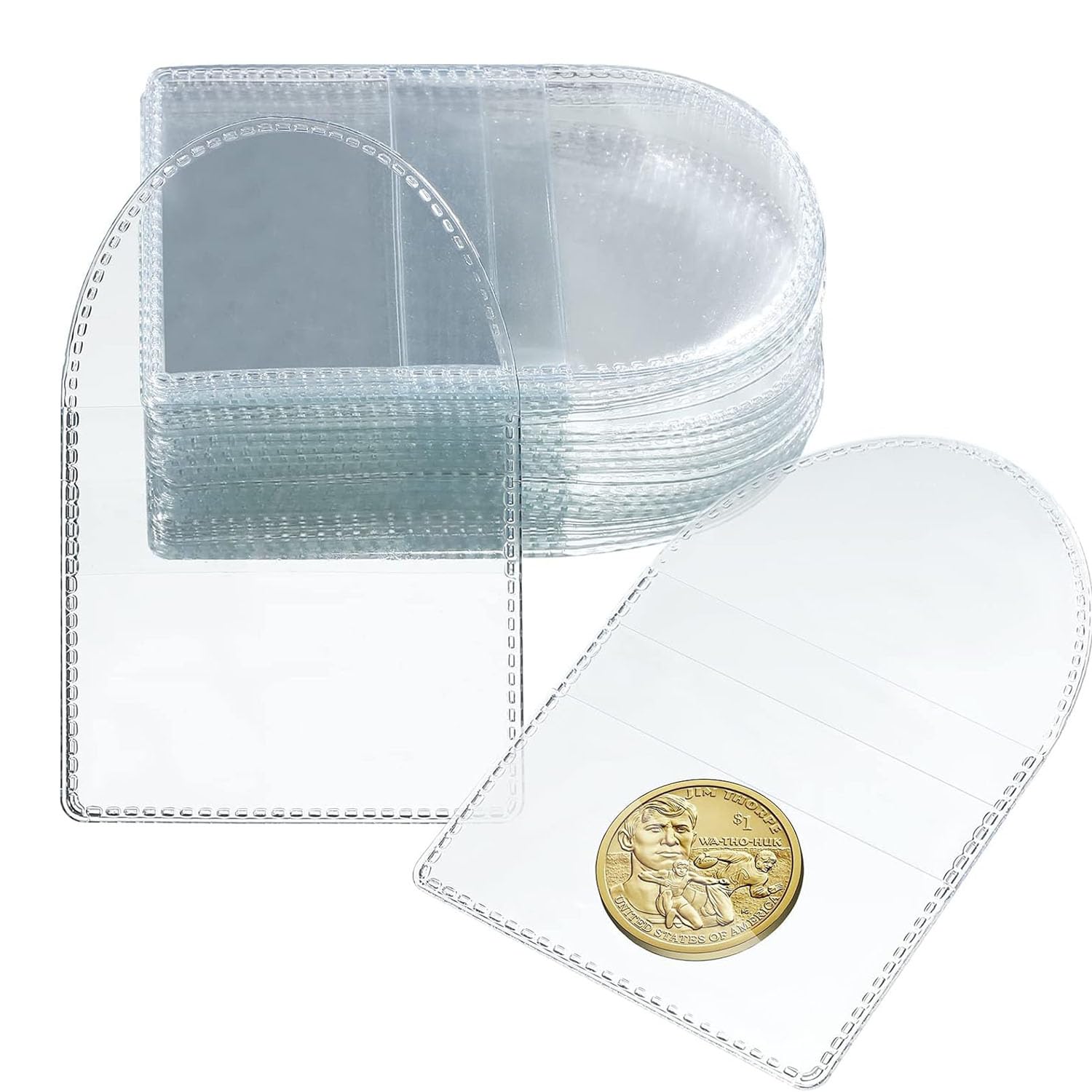 Single Pocket Coin Sleeves, 100 pcs 5.5 x 5.2cm Collectors Individual Clear Plastic Sleeves Holders Small Coin Holders Plastic Coin Pouch Single Coin Protector for Coins Storage