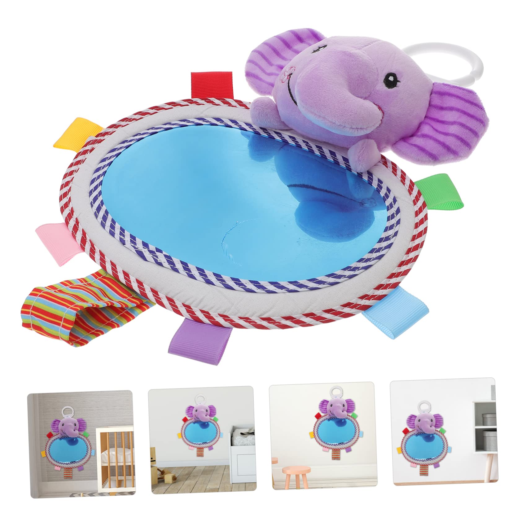 Vaguelly Shatterproof Cognitive Mirror Developmental for Newborns Cute Elephant Design Back Seat Companion for Lightweight and Portable