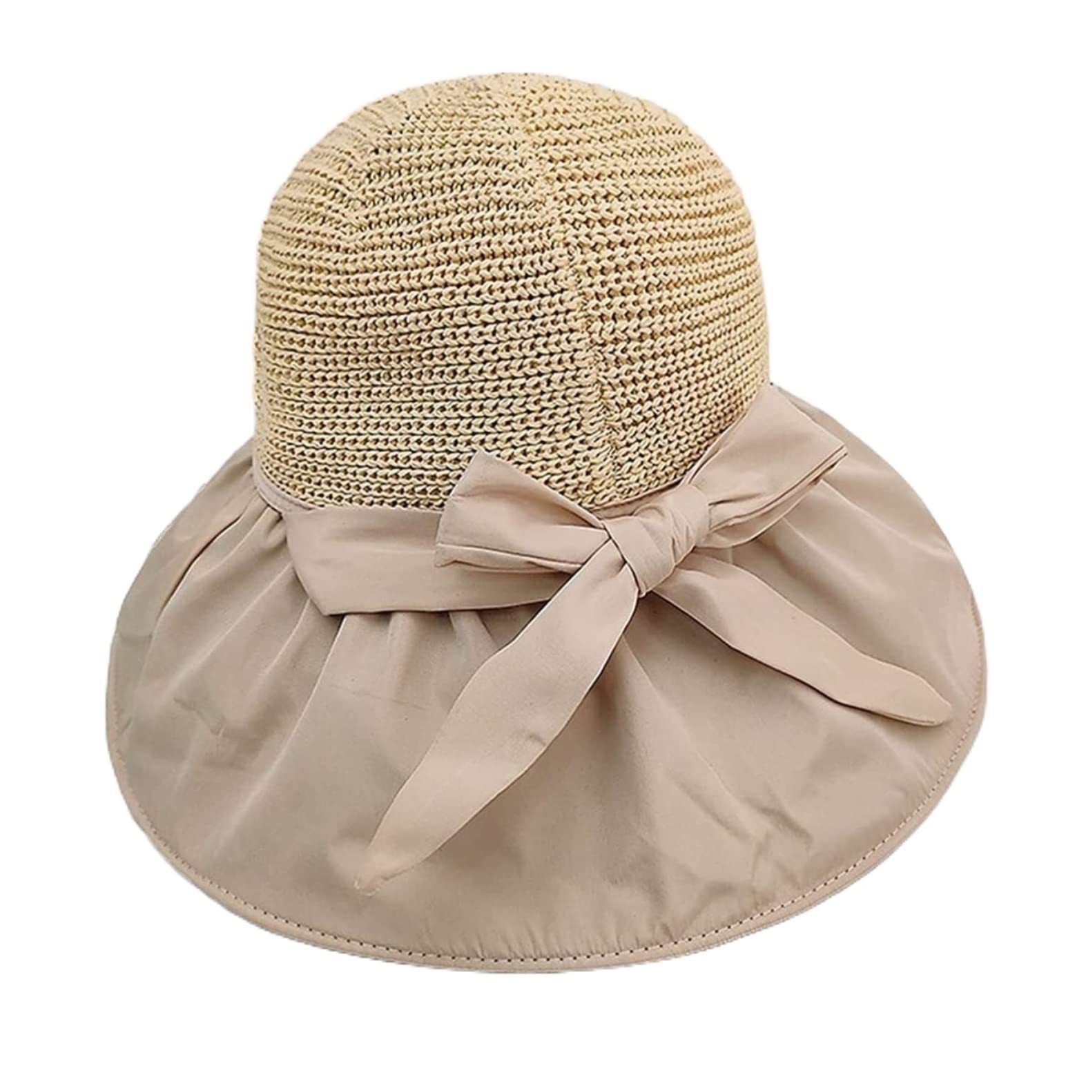 LNNSHX Sombrero de Playa para Mujer Sol Primavera y Verano Paja de Pescador Plegable de ala Ancha (Blauw: Talla A 56-58 cm) (Noir 6 7/87 1