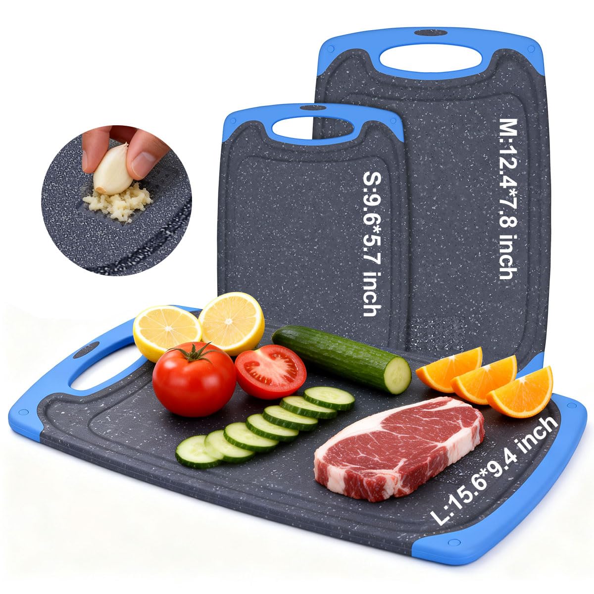 KIMIUP Plastic Chopping Board with Juice Grooves and Non-Slip Handles