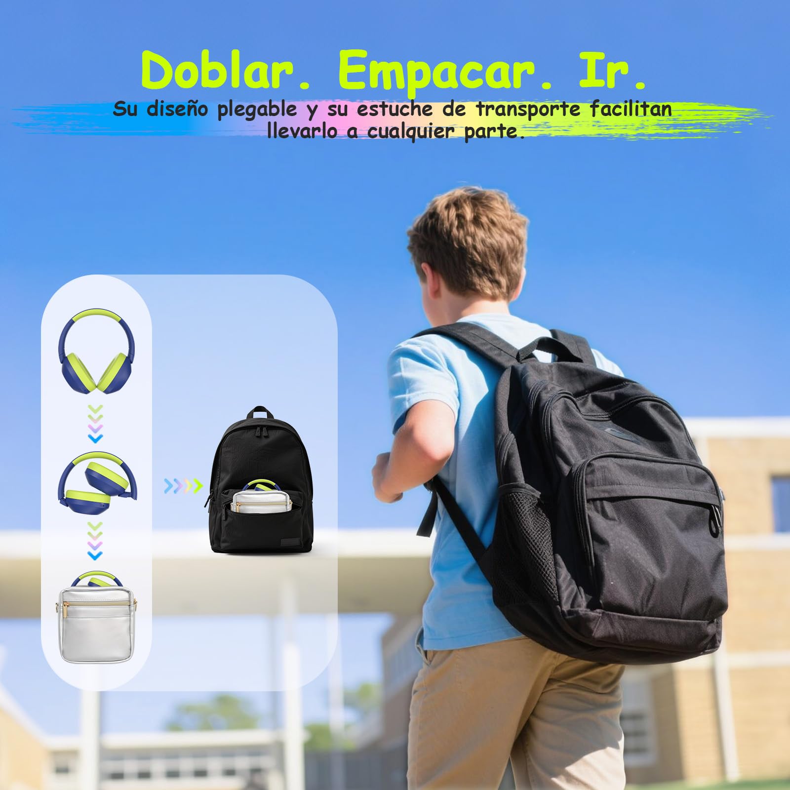 TONOSHARK Cascos Inalambricos Bluetooth Niña, Auriculares Niños con Cancelación De Ruido, Luces LED RGB Coloridas, Tiempo Reproducción De 60 Horas, Bluetooth 5.4 - Incluye Estuche Portátil (Azul)