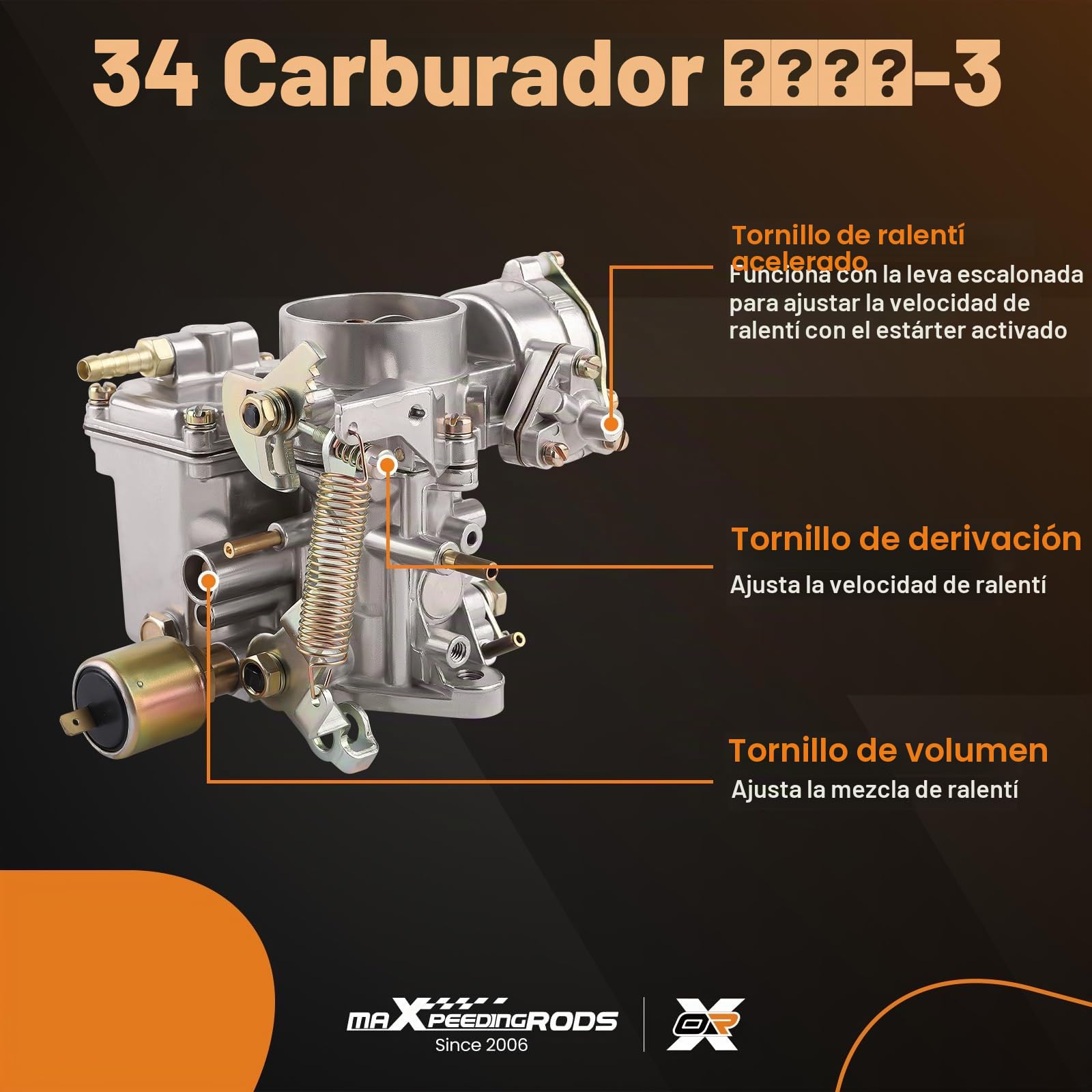 maXpeedingrods Carburador Para Volkswagen Beetle 34 PICT-3 113 129 031 K, Carburador para VW Coche Motor 1600cc, Ralentí Constante, Rápida y Bajo Consumo con Material de Aleación