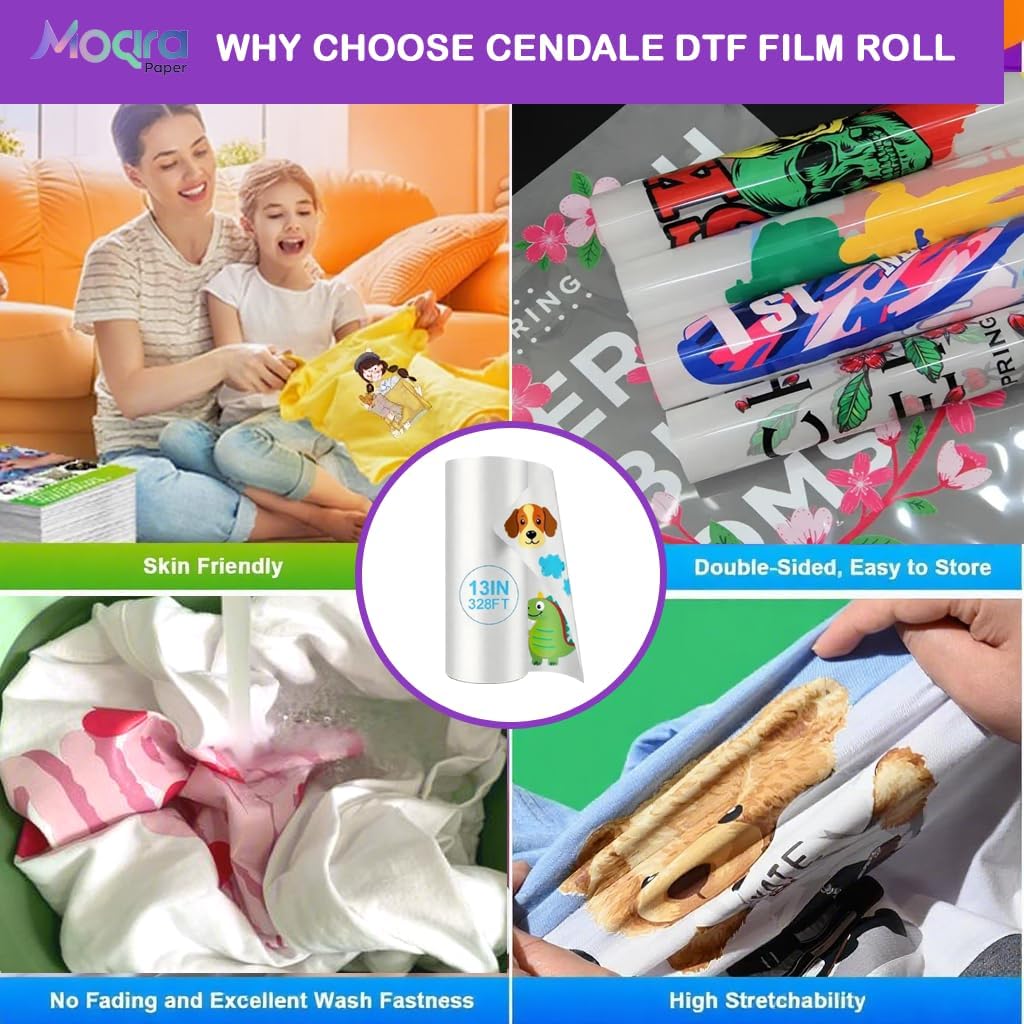 DTF Transfer Film Roll 11.8" x 328ft,Double Sided Matte Clear PreTreat PET Heat Transfer Paper, DTF Film Roll Cold and Hot Peel, Direct to Film for T-Shirts Textile(30cm x 100m)