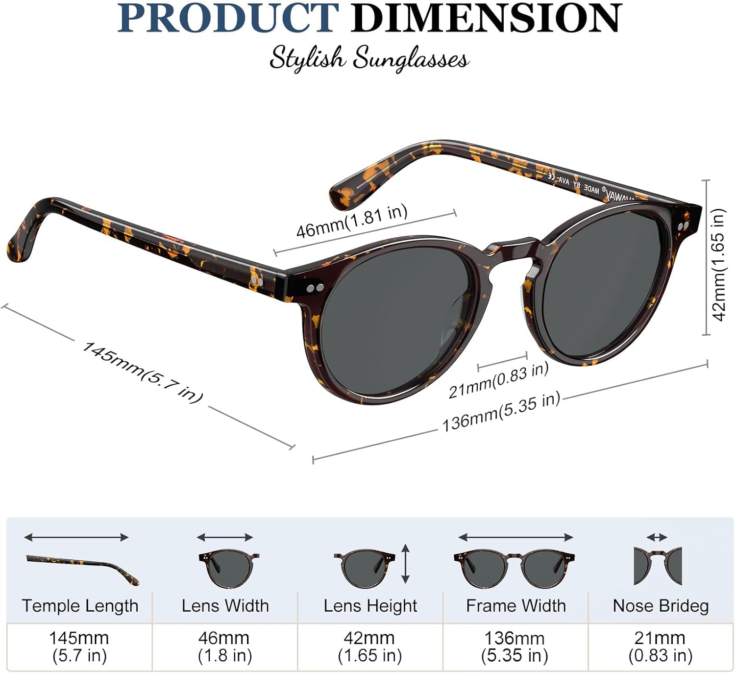 AVAWAY Small Face Womens Mens Sunglasses Polarized – Round Acetate Frame UV400 Protection for Driving Vacation Summer Outings - Image 6