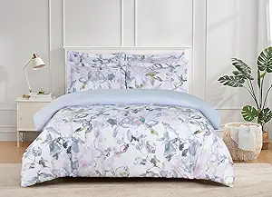 Majestic Giftware Madison Linen 4 Pcs Full Size Duvet Bedding Set (BL510-F-4pcs) Lavander Loom 400 TC 100% Cotton Sateen | 1 Fitted Sheet, 1 Duvet, 2 Pillowcases - Noble Collection