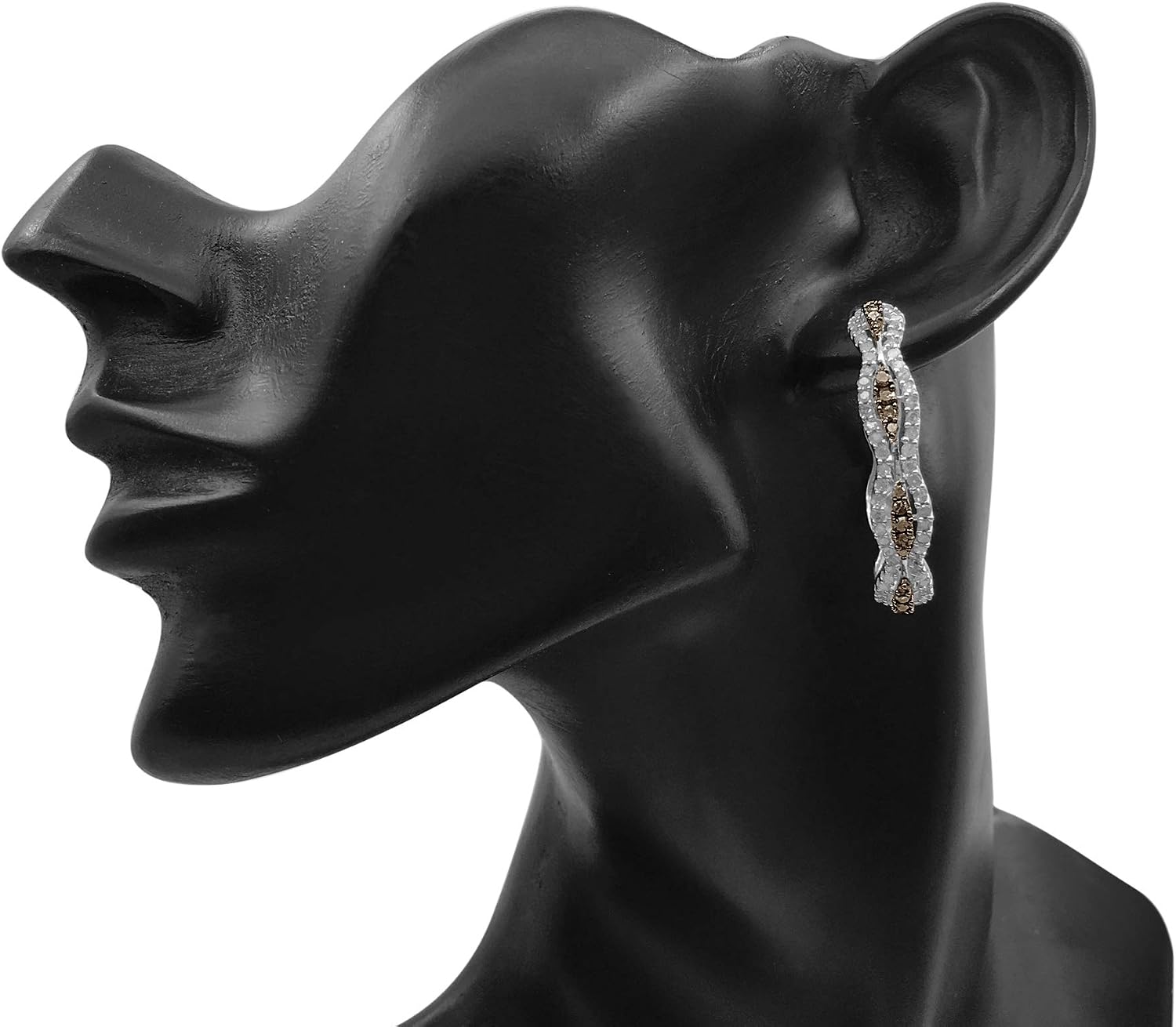 2.41 Carat (Cttw) Round Cut White & Champagne Natural Diamond Hoop Earring in Sterling Silver