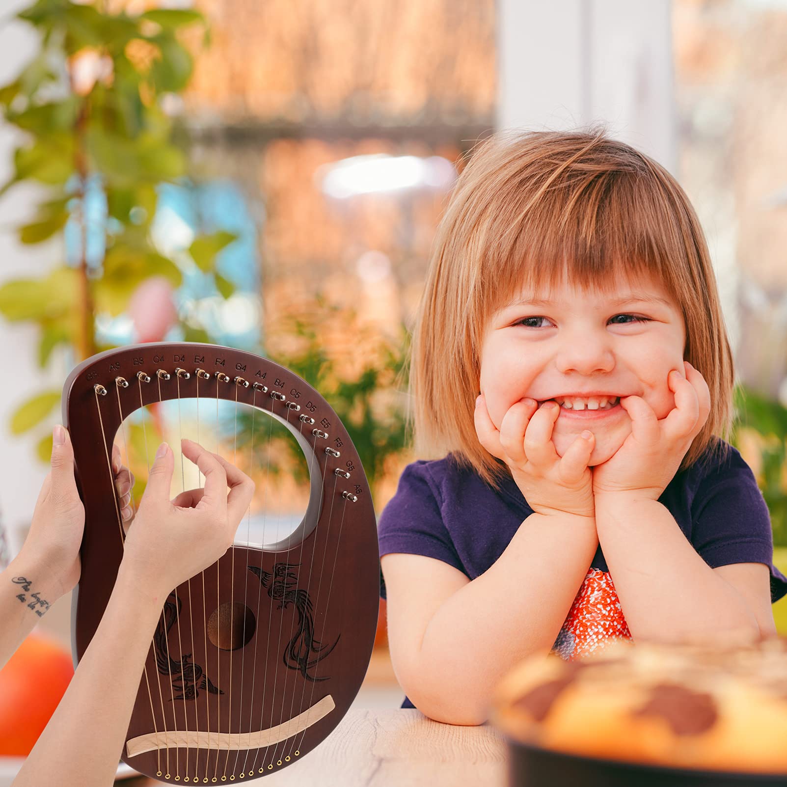 Lira madera para piano, arpa madera caoba, 16 cuerdas metal, arpa lira para niños, adultos y aficionados a música. Piano infantil.