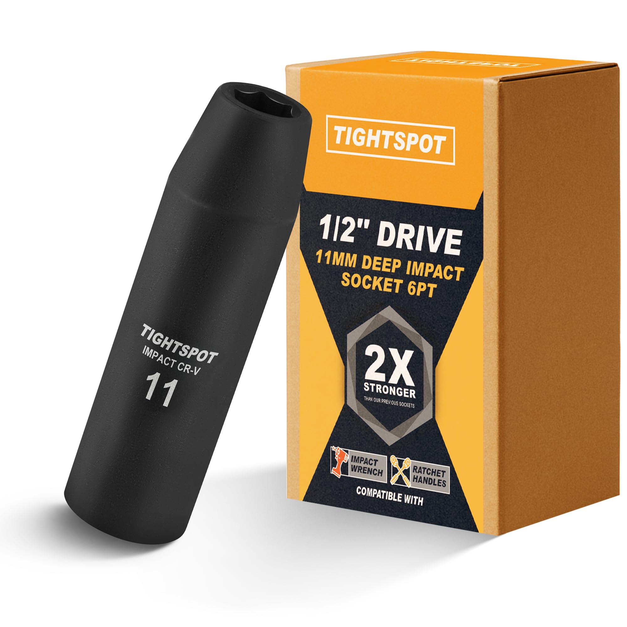 TIGHTSPOT 1/2" Drive 11mm Deep Impact Socket, 6-Pt, CRV Steel