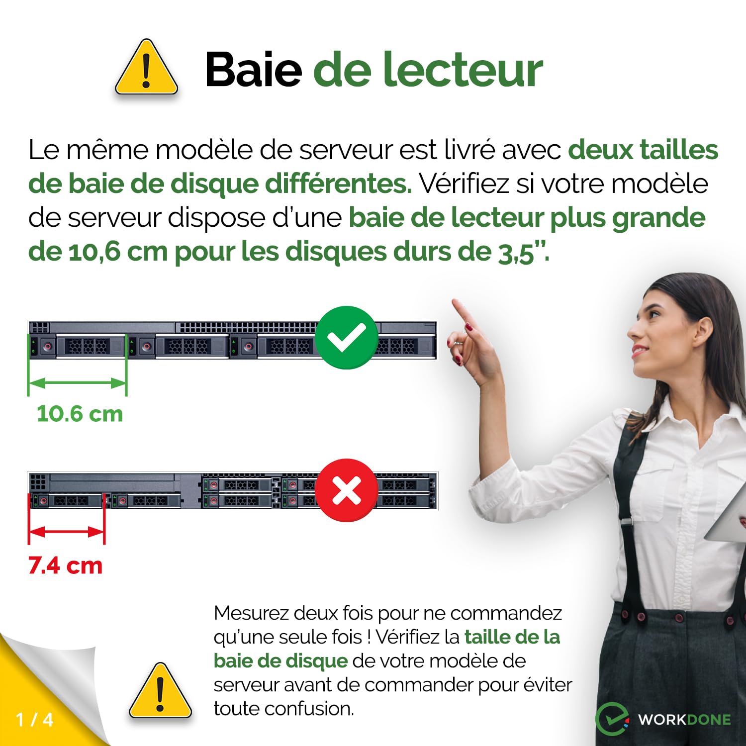WORKDONE Pack 4u. - Plateau Caddy HDD 3.5" - Compatible avec serveurs Dell PowerEdge 14ème - Manuel Installation Détaillée - Autocollants Partie Avant - Tournevis
