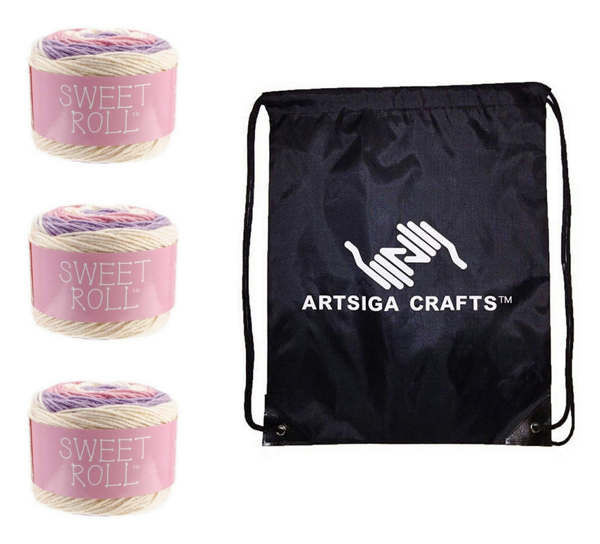 Premier YarnsSweet Roll Birthday Cake Pop 1047-24 (3-Skeins - Same Dye Lot) Worsted Medium #4 Acrylic Yarn for Crocheting and Knitting - Bundle with 1 Artsiga Crafts Project Bag