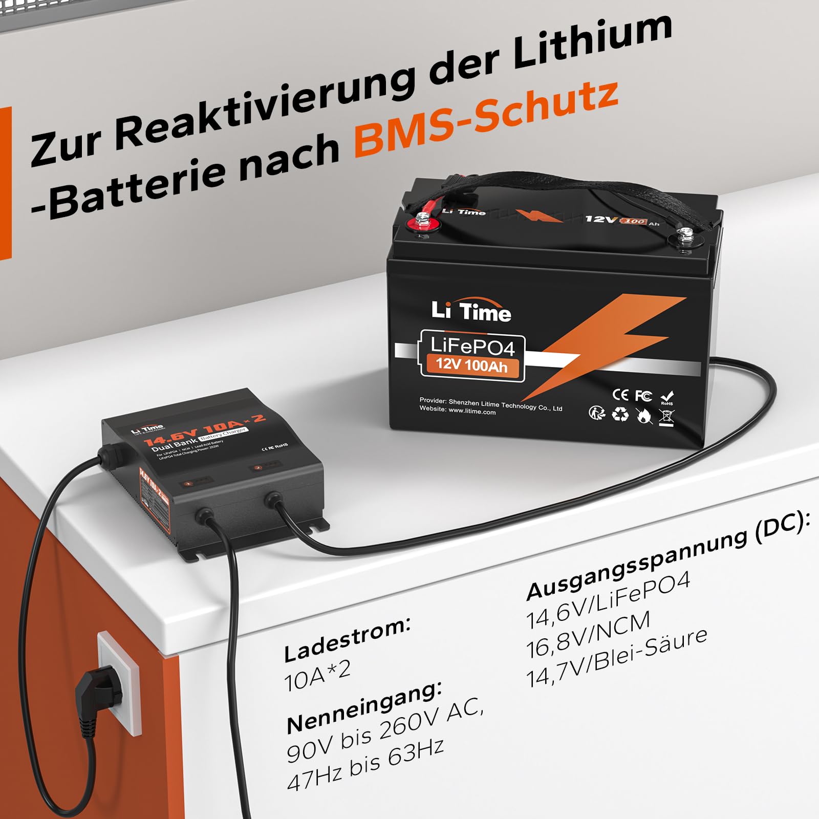LiTime 2-Pack 10A (10A/Pack) Podwójna Inteligentna ładowarka Akumulatorów, 14,6V ładowarka AC-DC z Bezpiecznikiem, do Kamperów łodzi Motocykli Kosiarek i Akumulatorów Kwasowo-ołowiowych