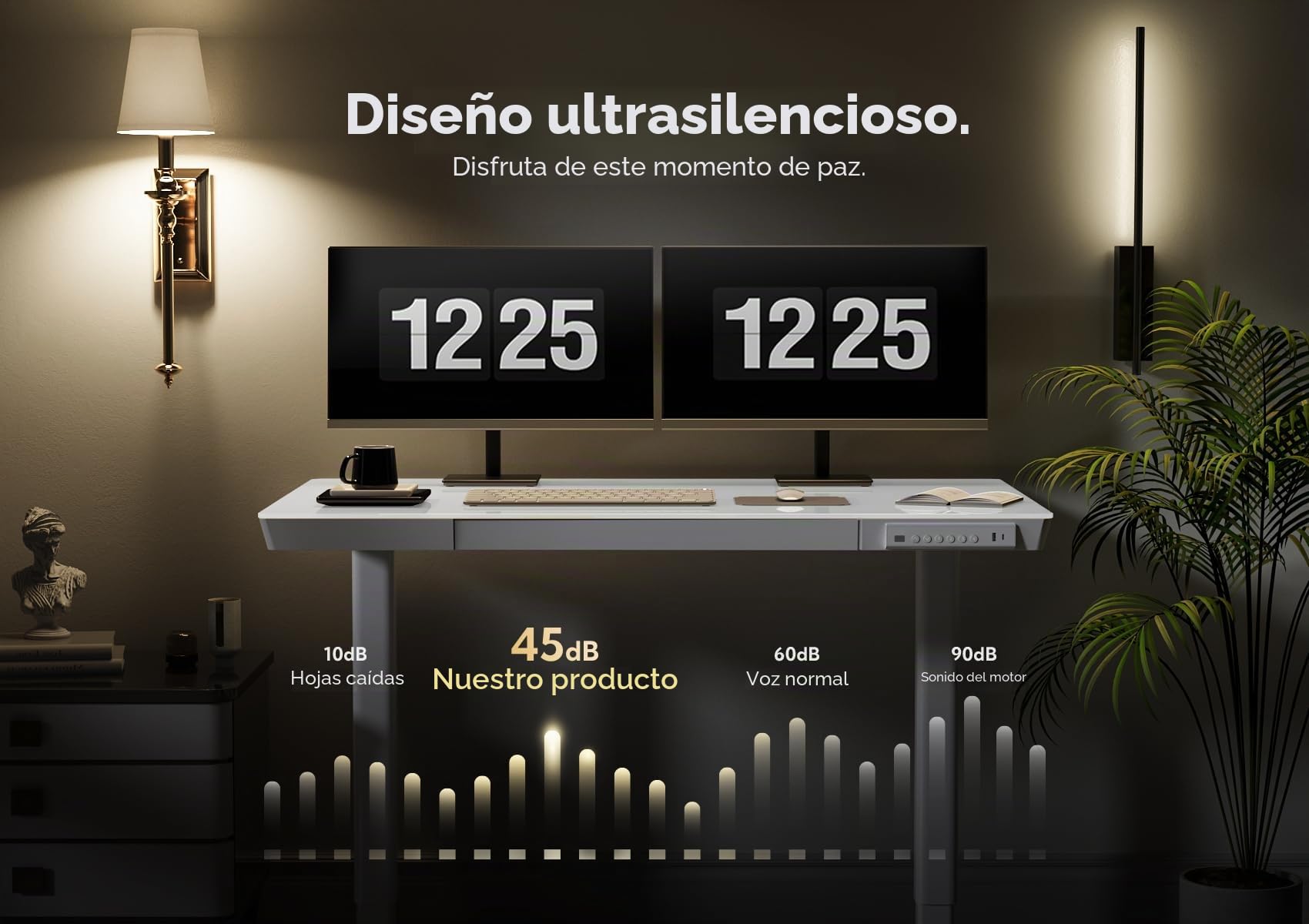 Claiks Escritorio de Altura Regulable con Tablero de Cristal de una Pieza Escritorio eléctrico con cajón, Mesa de Ordenador con función de Memoria y protección contra colisiones (Blanco, 120 x 60 cm)