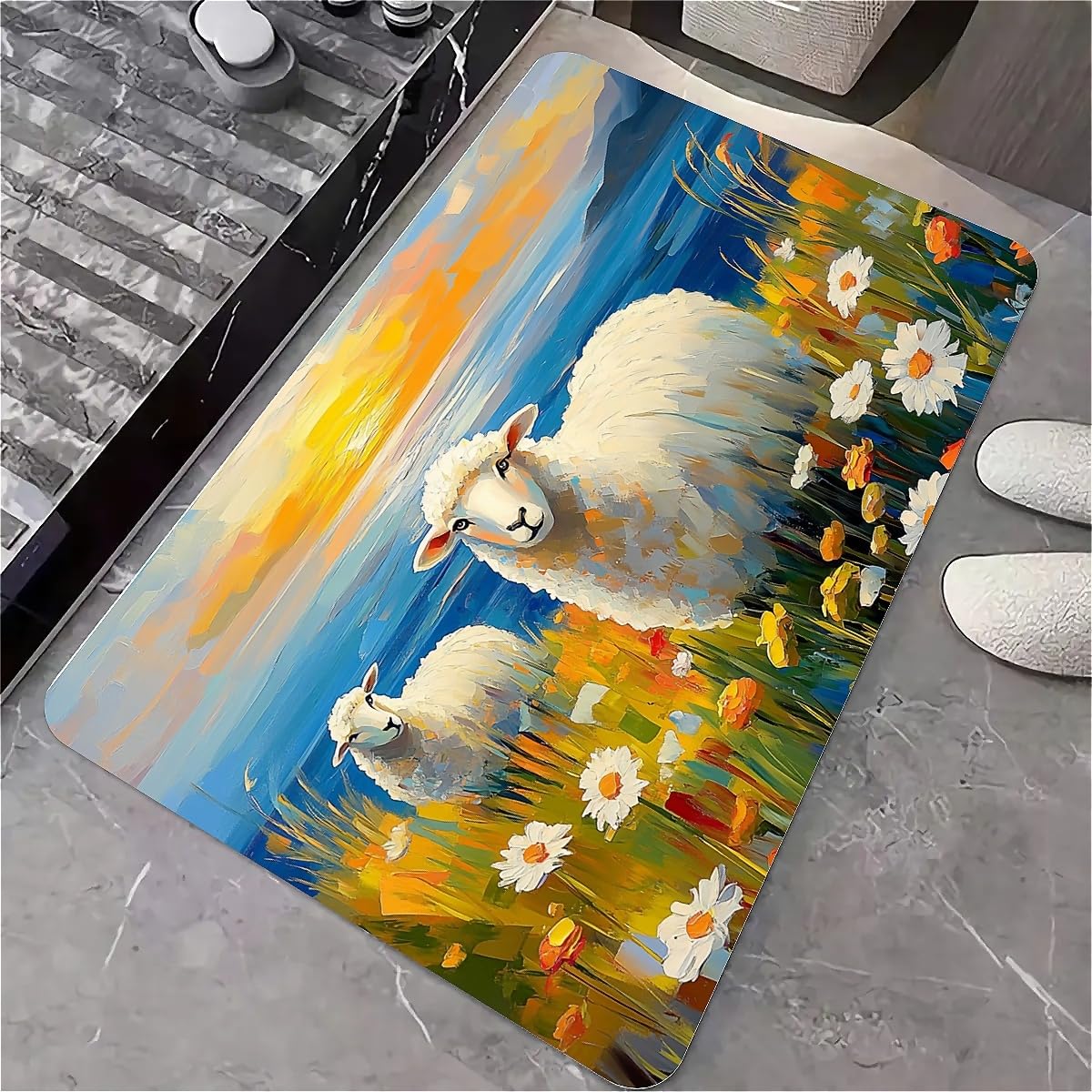 Tapis de bain en diatomite fleurs sauvages aquarelles 40x60cm élégant