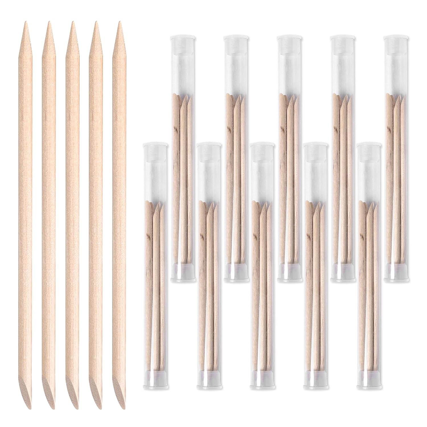 KADS 100PCS Orange Wood Nail Sticks with Storage Tube Double Head Cuticle Pusher Disposable Nail Gel Polish Dead Skin Remover Manicure Tool