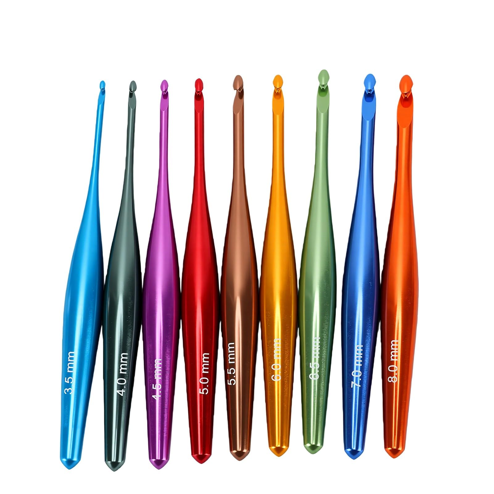 Zunate Zestaw Kolorowych Szydełek 9 szt. 3,5–8,0 Mm Ergonomiczne, Antypoślizgowe Aluminiowe Igły do ​​szydełkowania z torbą do Przechowywania ze Skóry PU, Szydełka Swetrów, Szalików Koce
