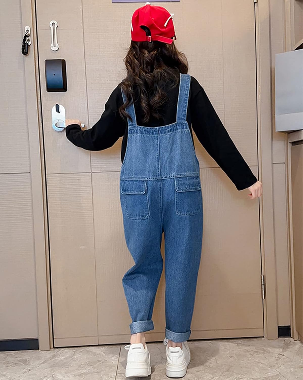 Kids Girls Denim Dungarees Casual Denim Bib Overalls Jumpsuits with Pockets for Spring & Autumn