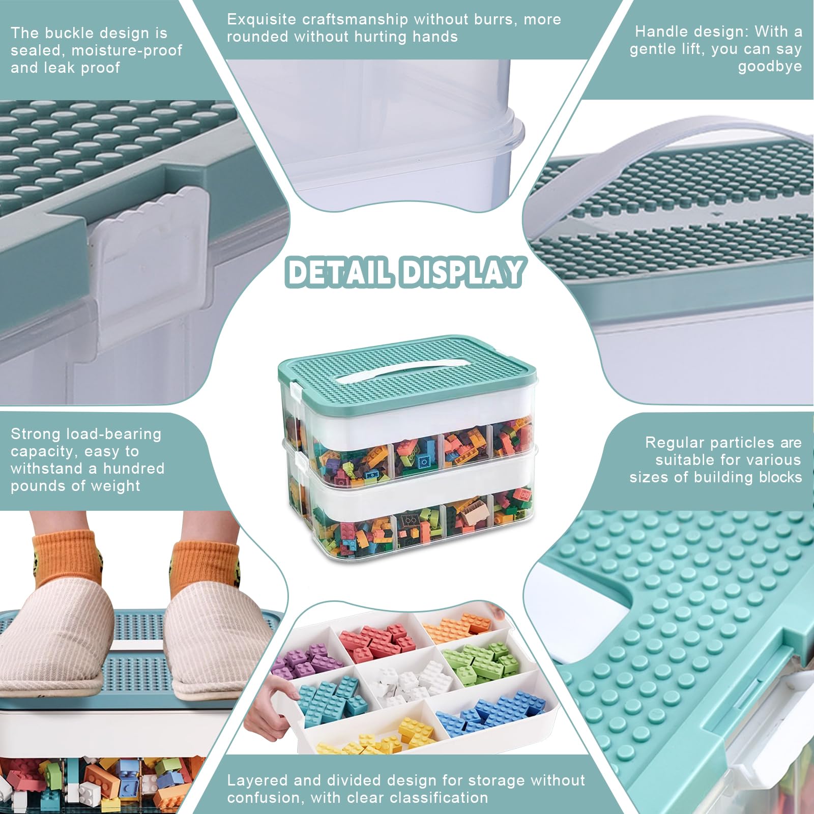 Scatola Portaoggetti a Due Livelli per Mattoncini Lego Impilabili, Con Coperchio, in Plastica, per Piccole Parti Trasparenti (Solo Scatola)